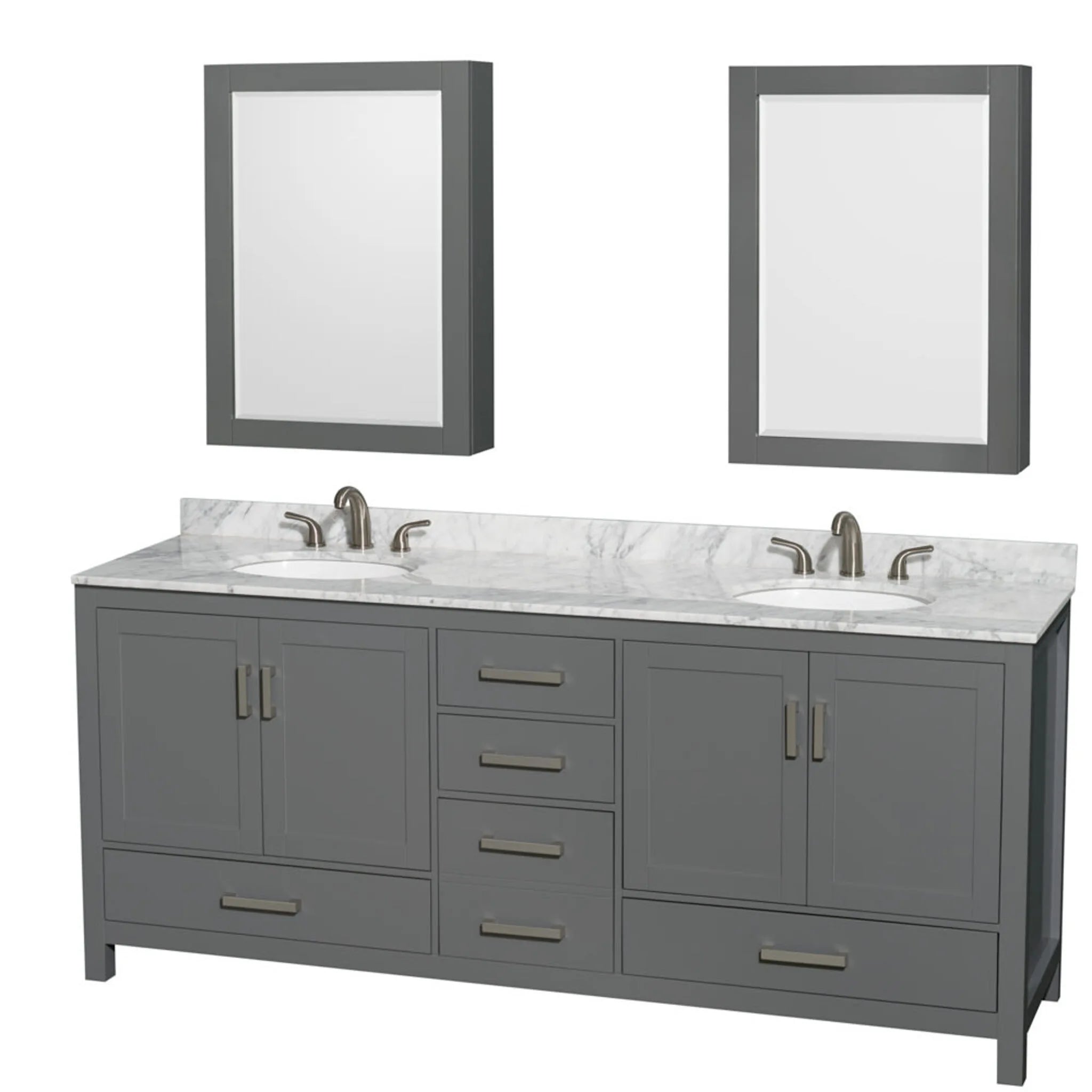 80" Sheffield Double Bathroom Vanity in Dark Gray with Brushed Chrome Trim & Medicine Cabinet by Wyndham