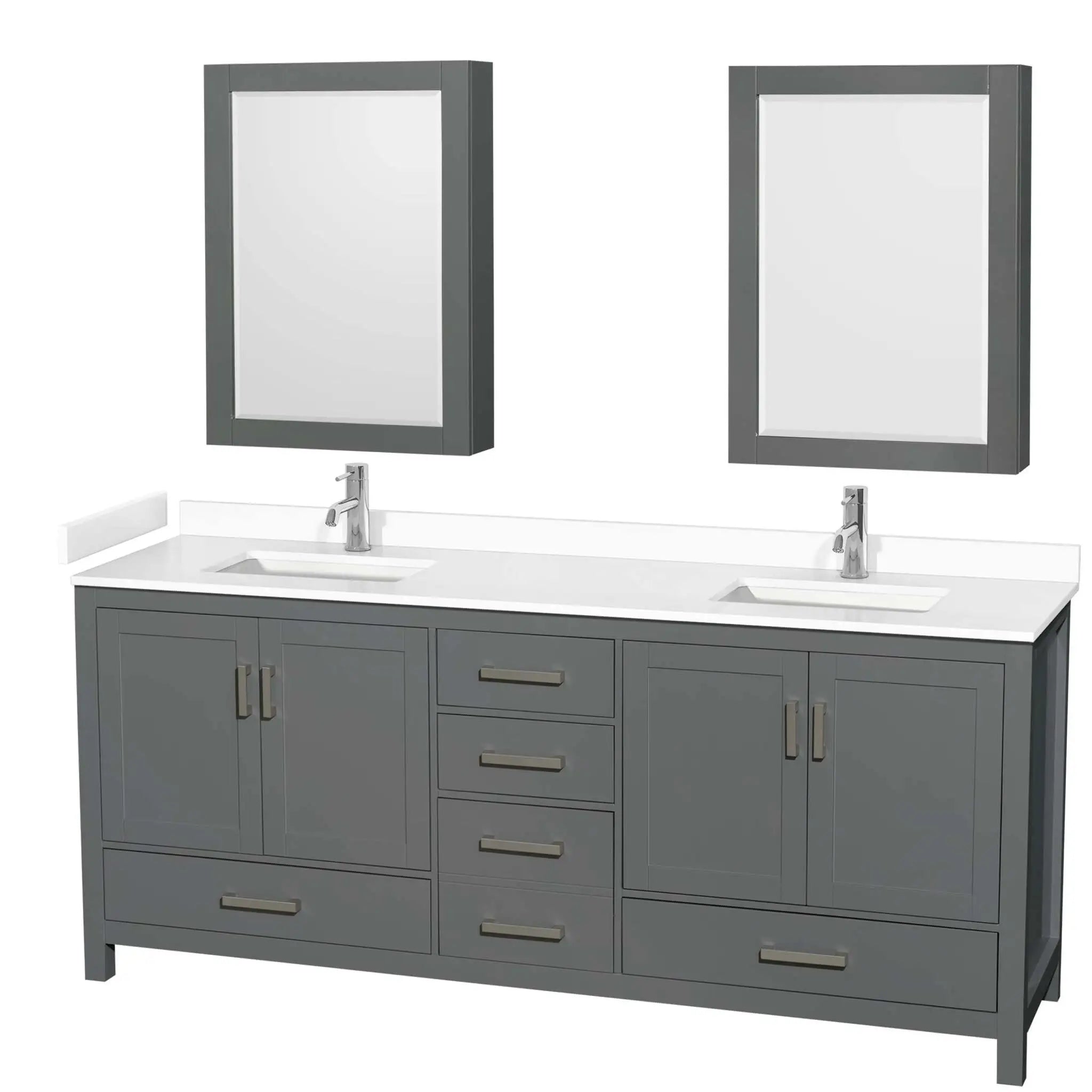 80" Sheffield Double Bathroom Vanity in Dark Gray with Brushed Chrome Trim & Medicine Cabinet by Wyndham