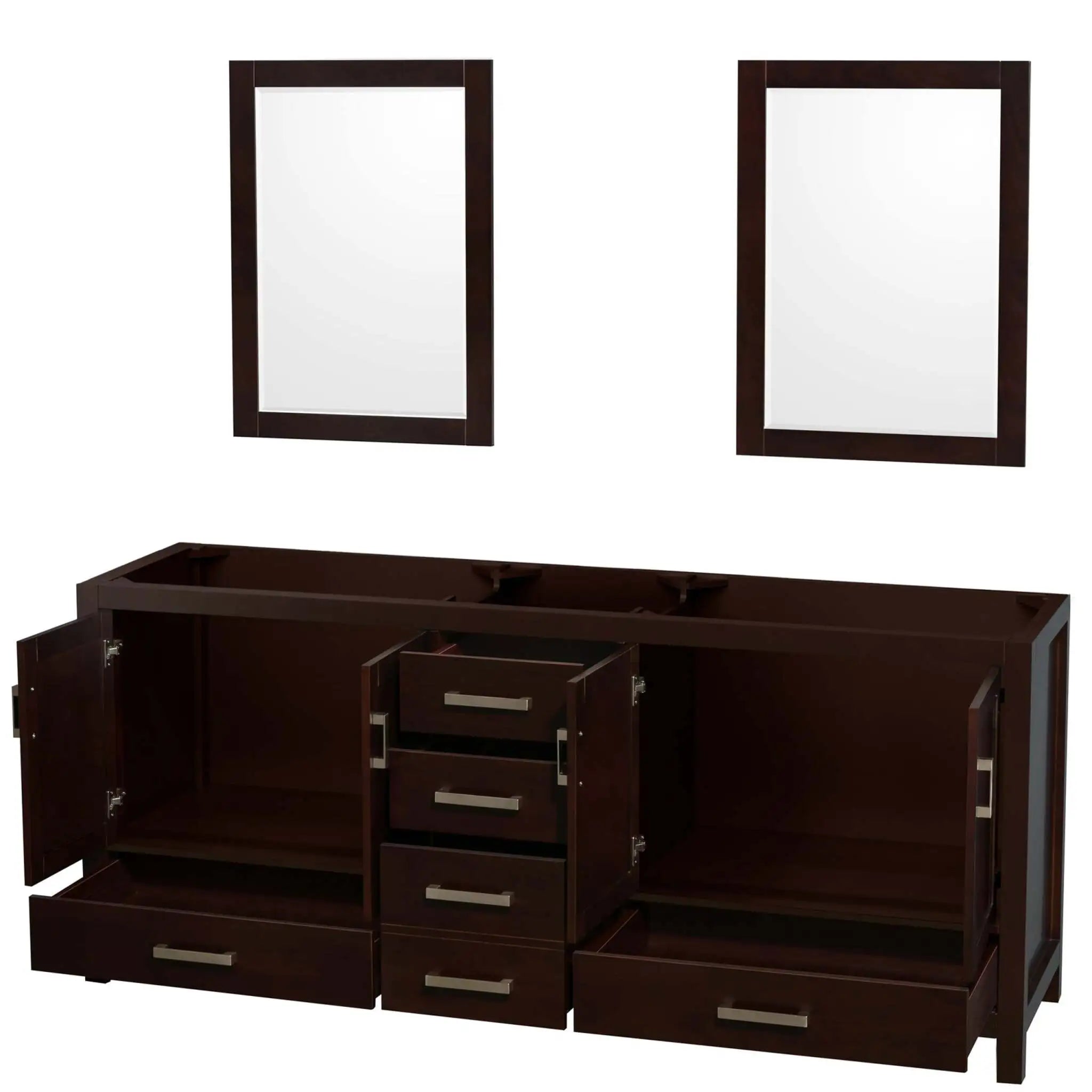 80" Sheffield Double Bathroom Vanity in Espresso with Brushed Chrome Trim & 24" Mirror by Wyndham