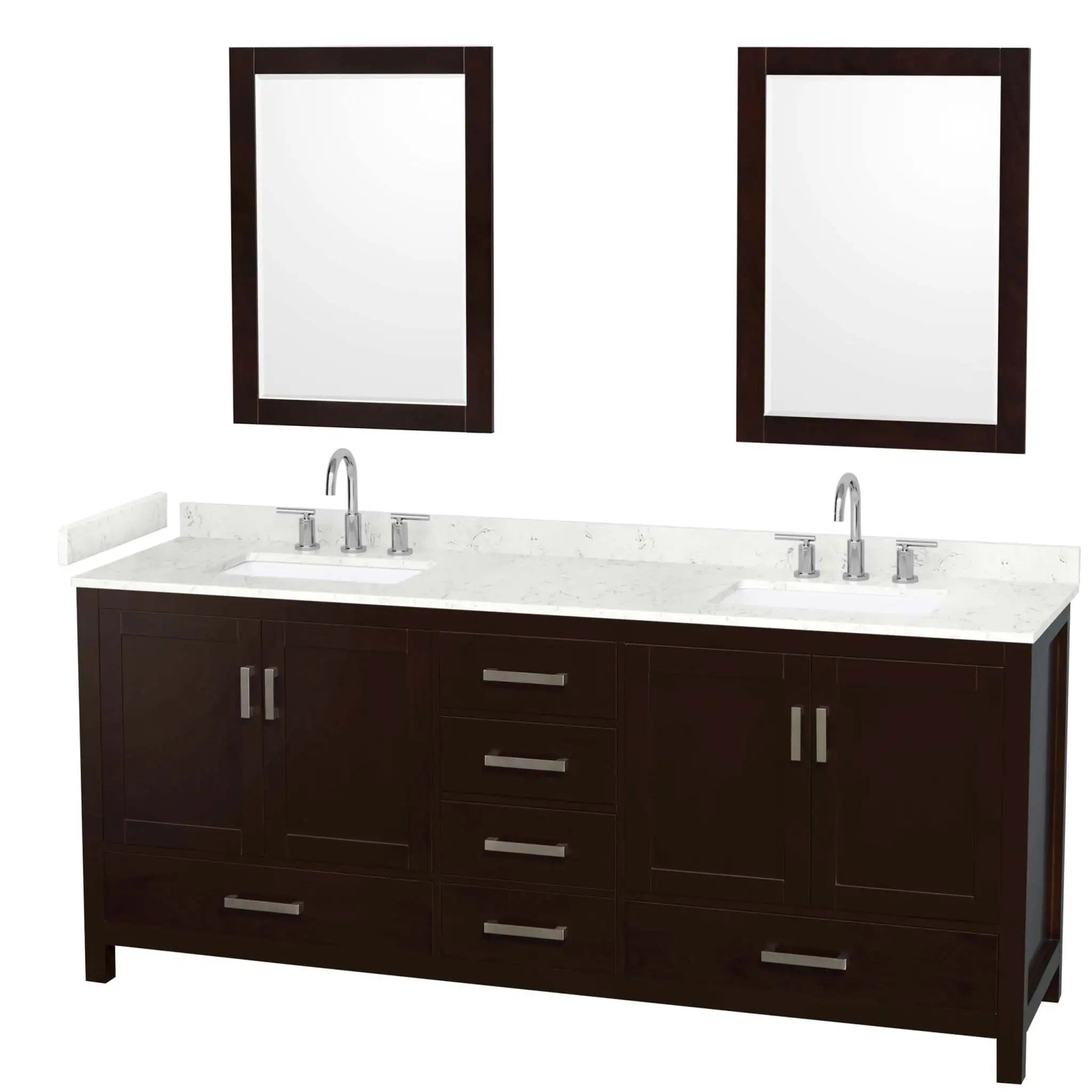 80" Sheffield Double Bathroom Vanity in Espresso with Brushed Chrome Trim & 24" Mirror by Wyndham