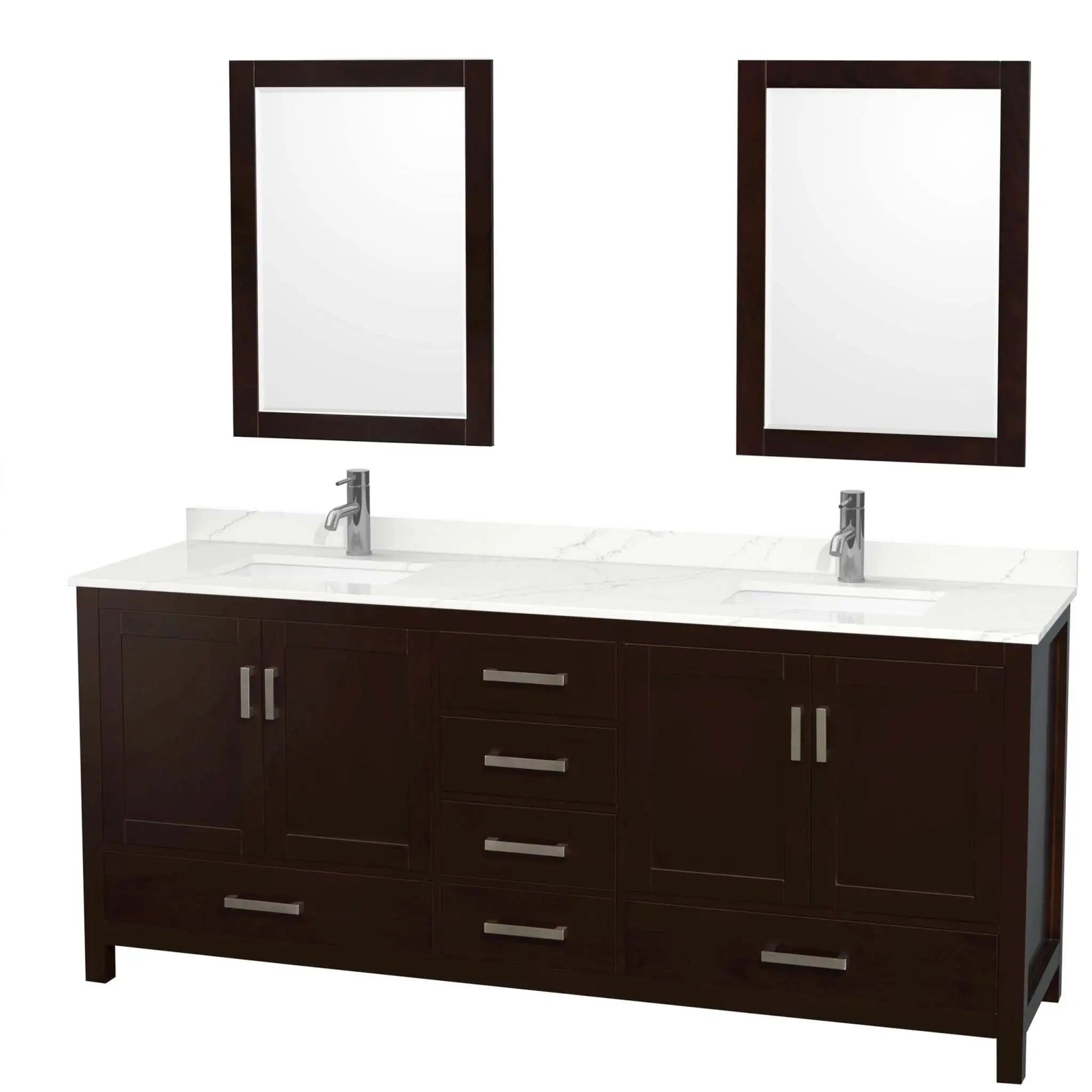 80" Sheffield Double Bathroom Vanity in Espresso with Brushed Chrome Trim & 24" Mirror by Wyndham