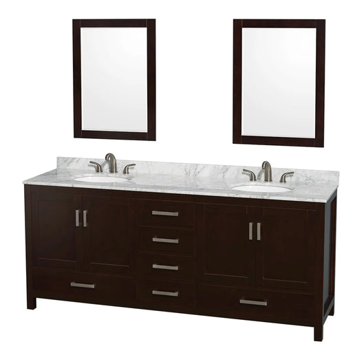 80" Sheffield Double Bathroom Vanity in Espresso with Brushed Chrome Trim & 24" Mirror by Wyndham
