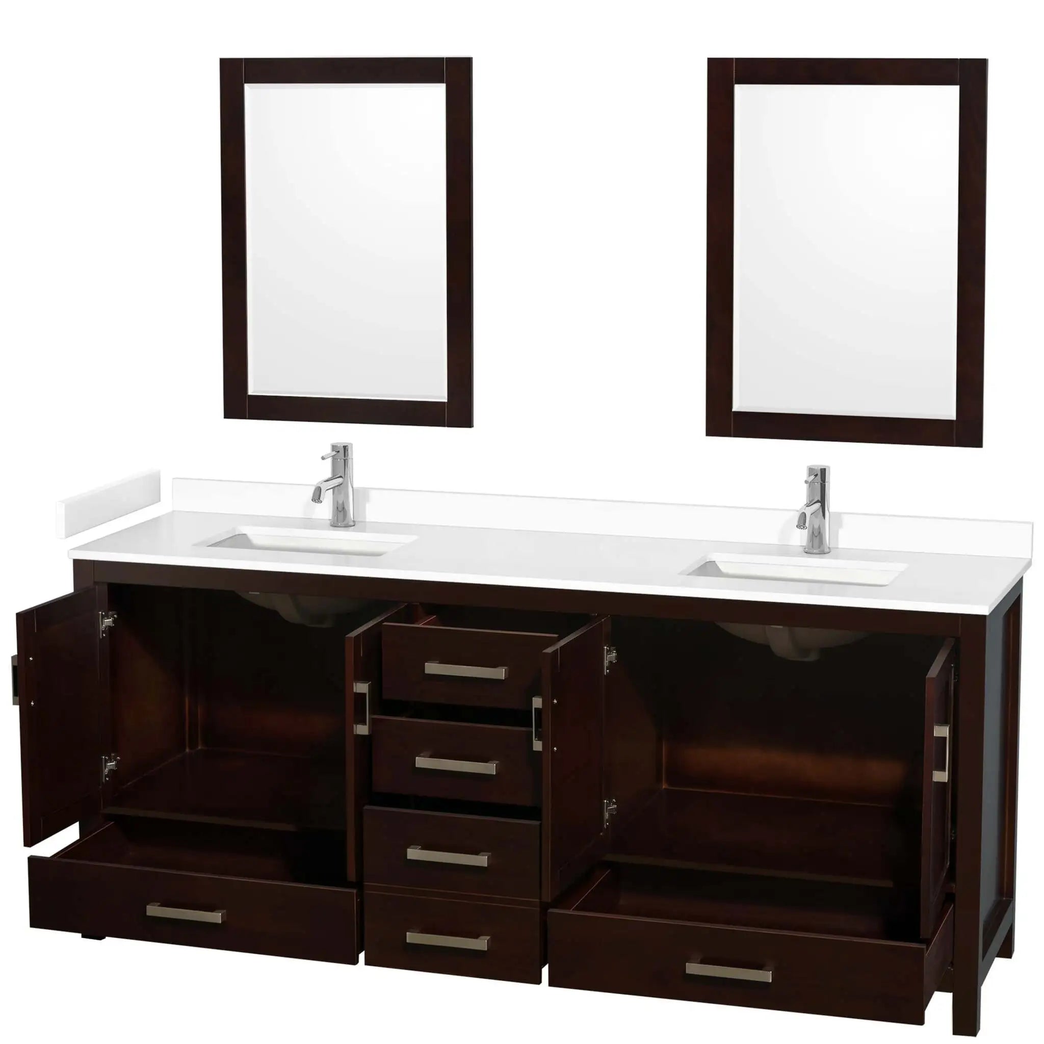 80" Sheffield Double Bathroom Vanity in Espresso with Brushed Chrome Trim & 24" Mirror by Wyndham
