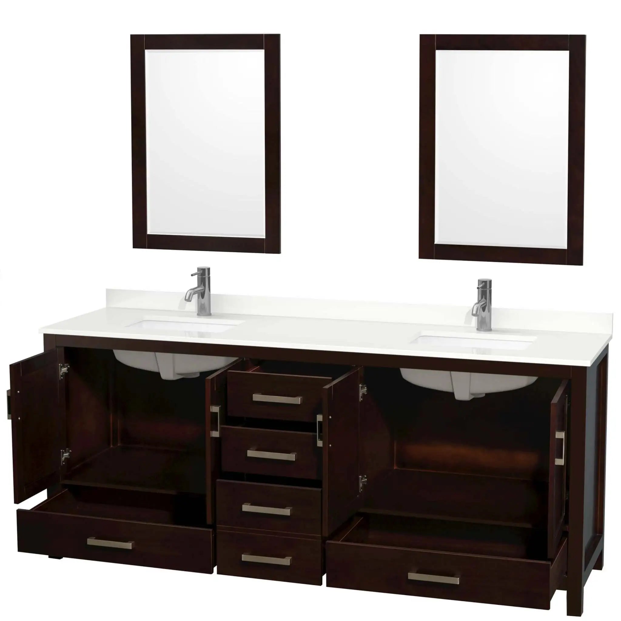 80" Sheffield Double Bathroom Vanity in Espresso with Brushed Chrome Trim & 24" Mirror by Wyndham