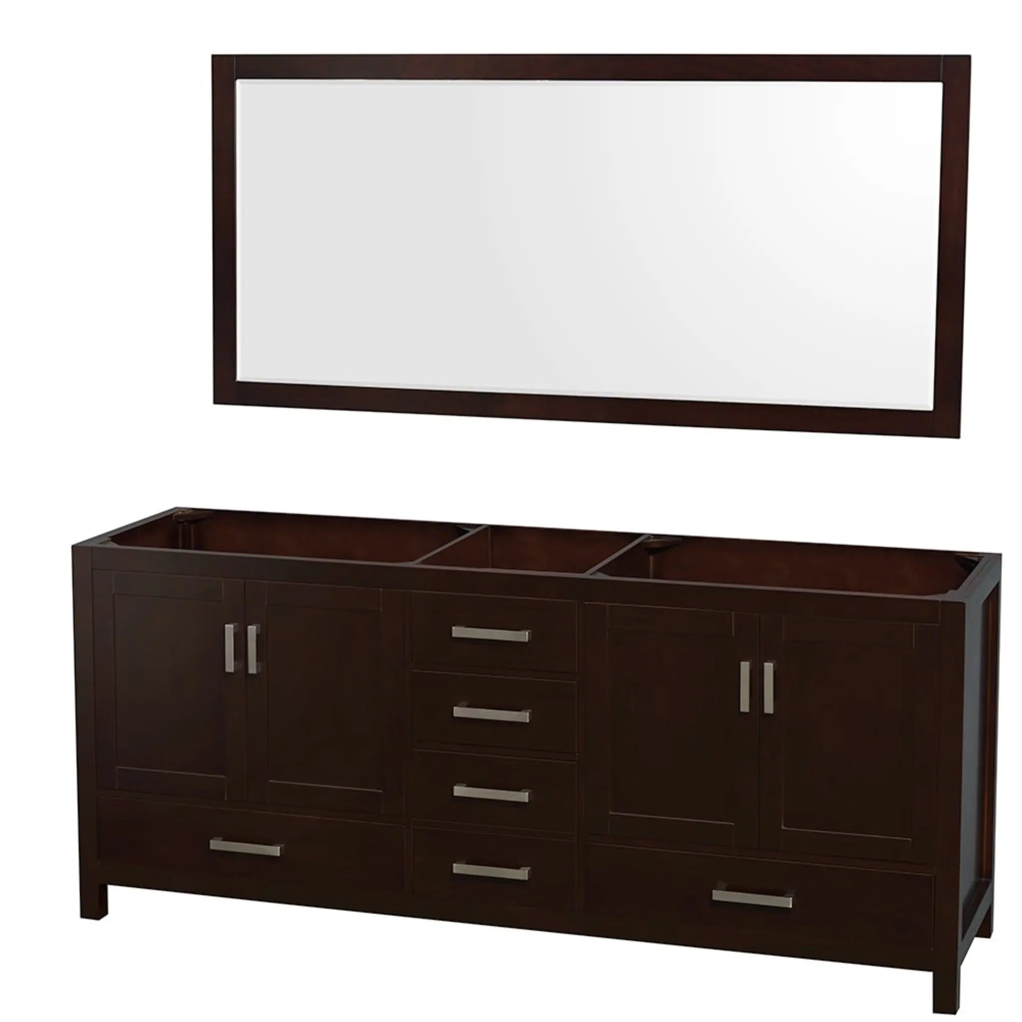 80" Sheffield Double Bathroom Vanity in Espresso with Brushed Chrome Trim & 70" Mirror by Wyndham