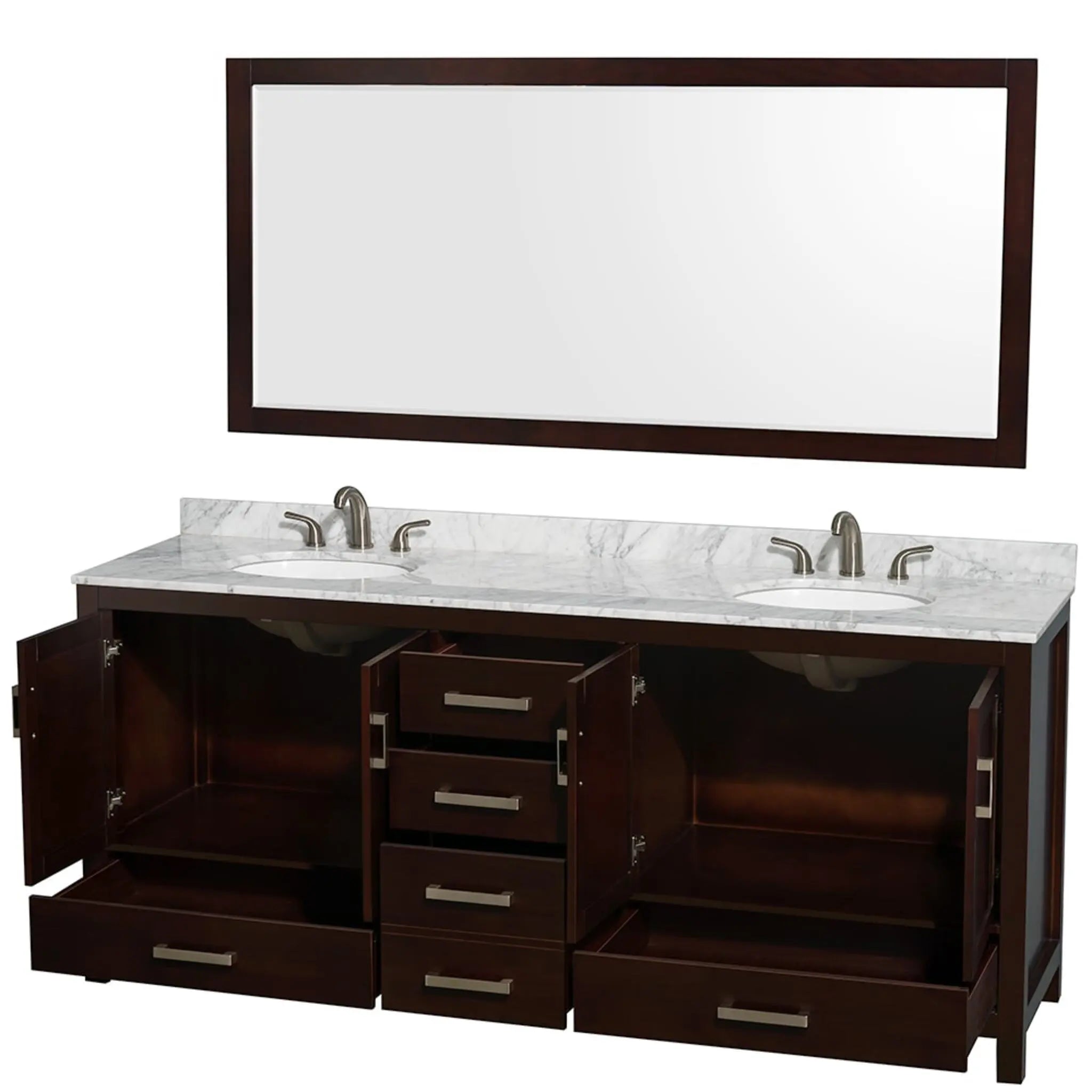 80" Sheffield Double Bathroom Vanity in Espresso with Brushed Chrome Trim & 70" Mirror by Wyndham