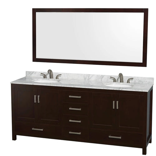 80" Sheffield Double Bathroom Vanity in Espresso with Brushed Chrome Trim & 70" Mirror by Wyndham
