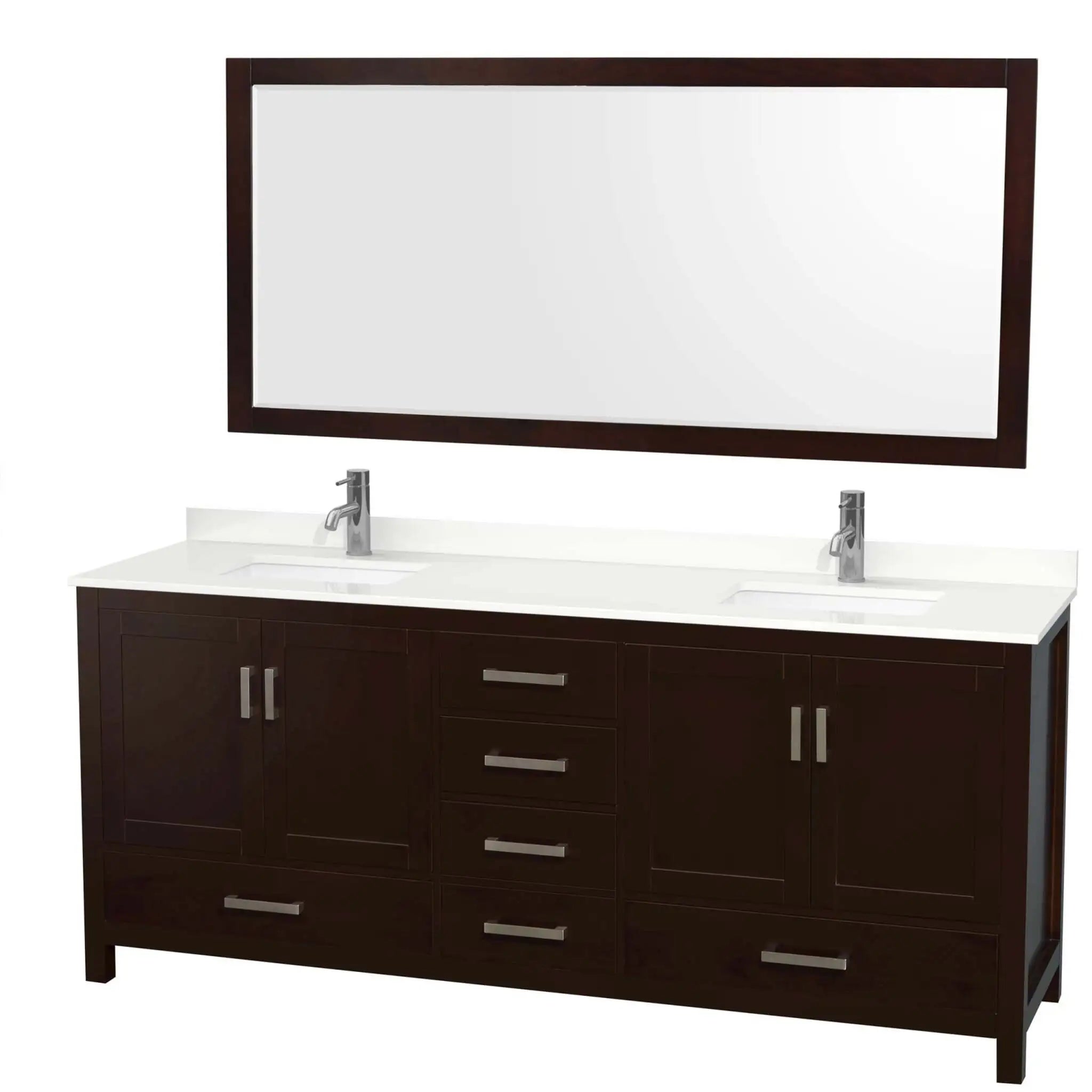 80" Sheffield Double Bathroom Vanity in Espresso with Brushed Chrome Trim & 70" Mirror by Wyndham