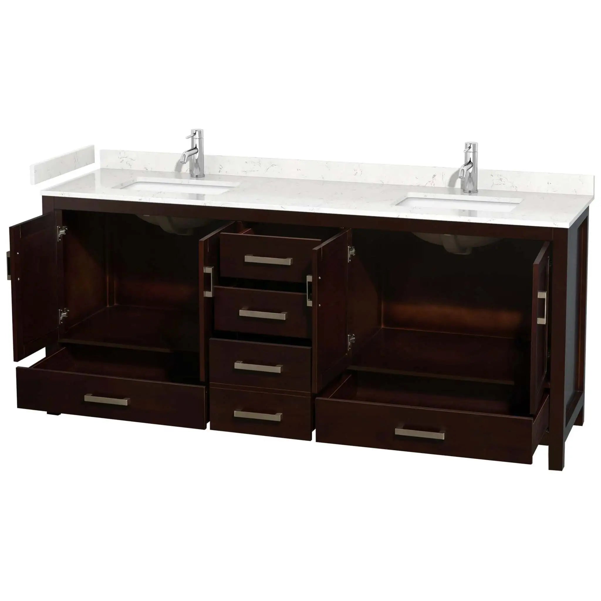 80" Sheffield Double Bathroom Vanity in Espresso with Brushed Chrome Trim by Wyndham