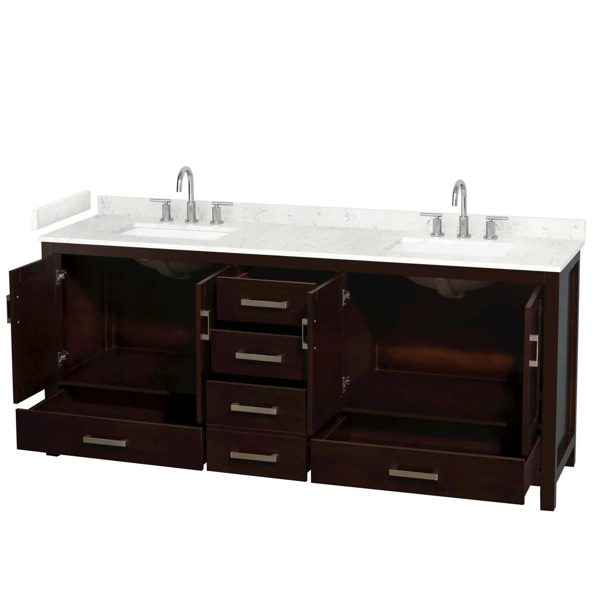 80" Sheffield Double Bathroom Vanity in Espresso with Brushed Chrome Trim by Wyndham