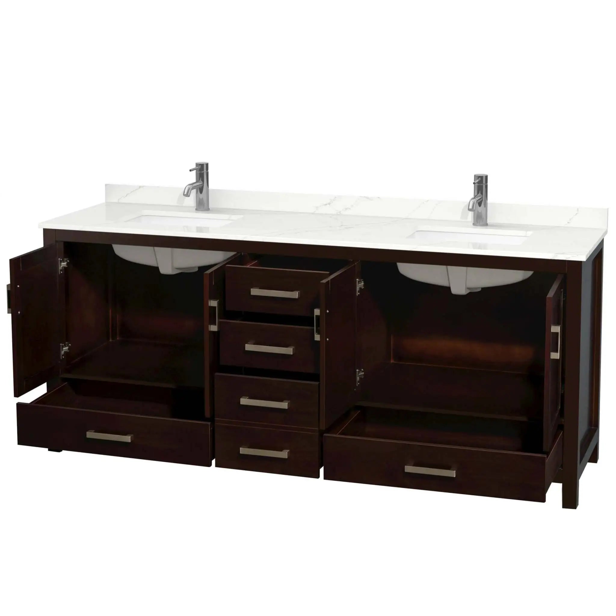 80" Sheffield Double Bathroom Vanity in Espresso with Brushed Chrome Trim by Wyndham