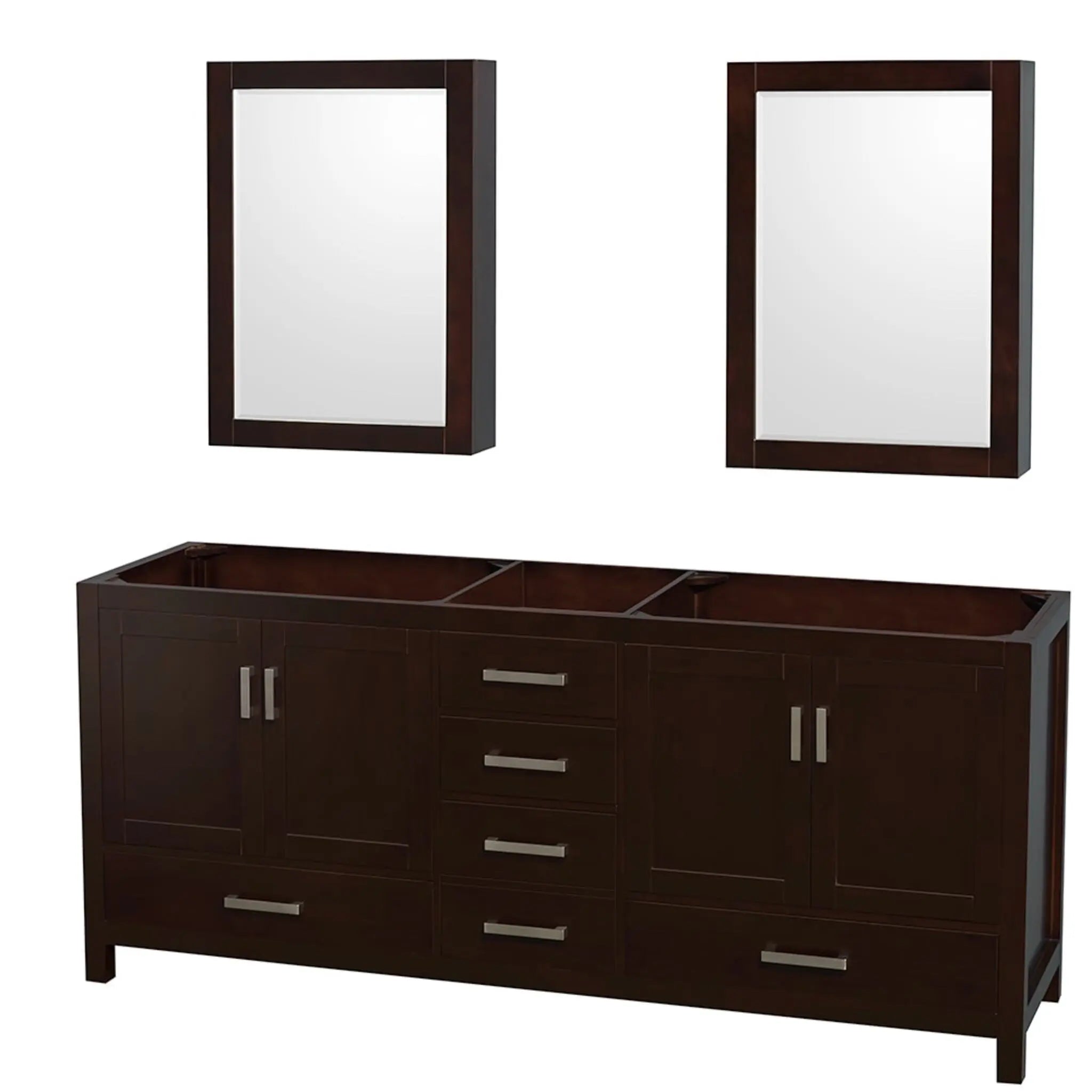 80" Sheffield Double Bathroom Vanity in Espresso with Brushed Chrome Trim & Medicine Cabinet by Wyndham