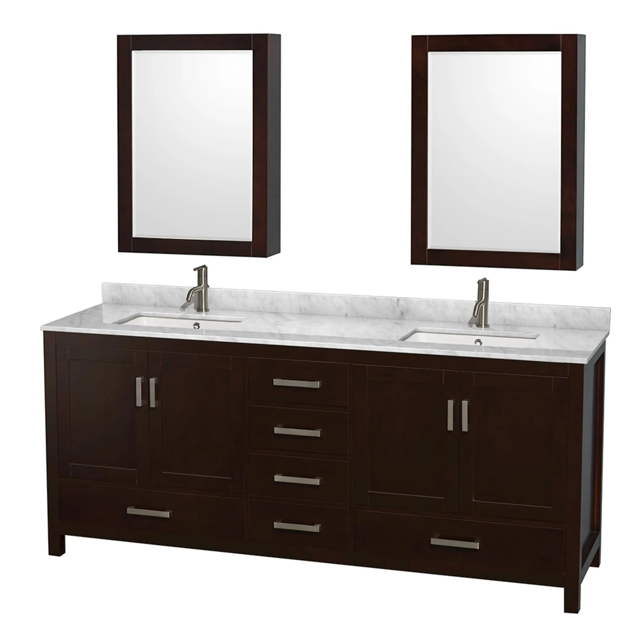 80" Sheffield Double Bathroom Vanity in Espresso with Brushed Chrome Trim & Medicine Cabinet by Wyndham