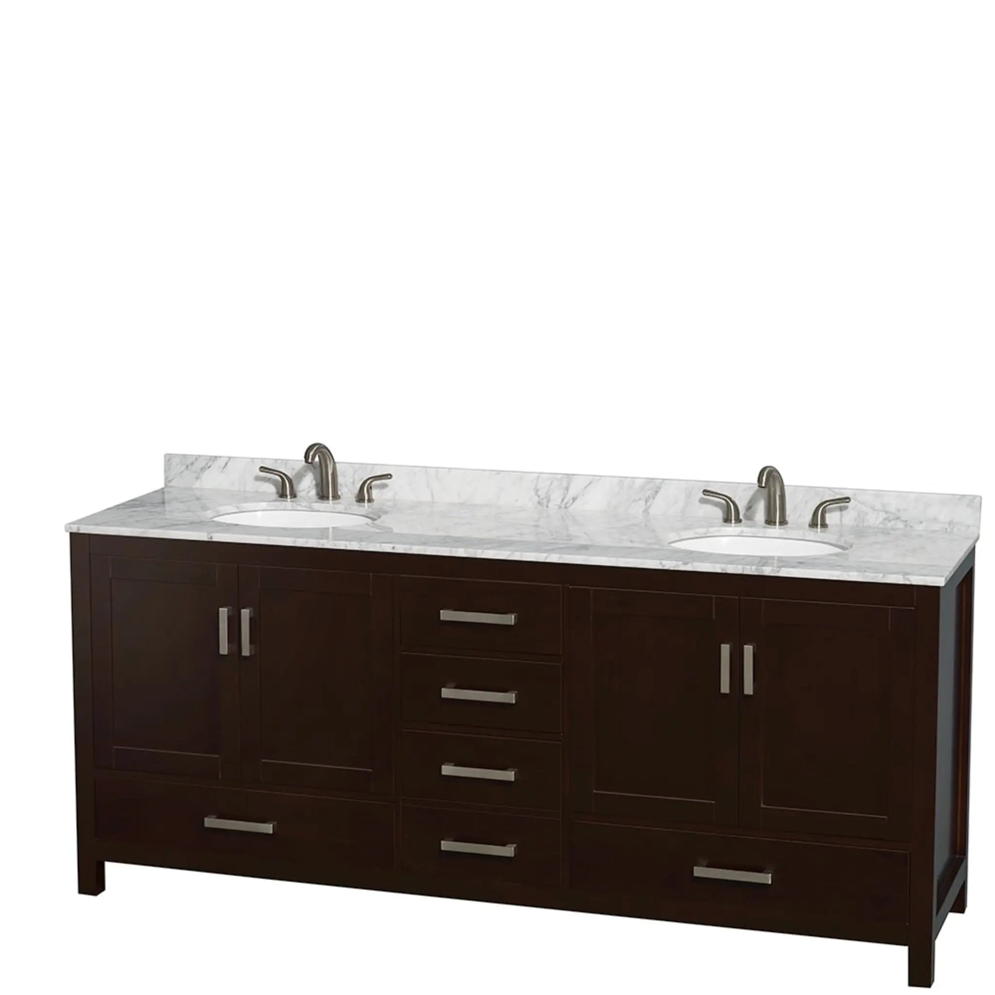80" Sheffield Double Bathroom Vanity in Espresso with Brushed Chrome Trim & Medicine Cabinet by Wyndham