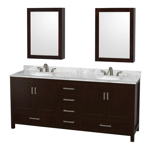 80" Sheffield Double Bathroom Vanity in Espresso with Brushed Chrome Trim & Medicine Cabinet by Wyndham