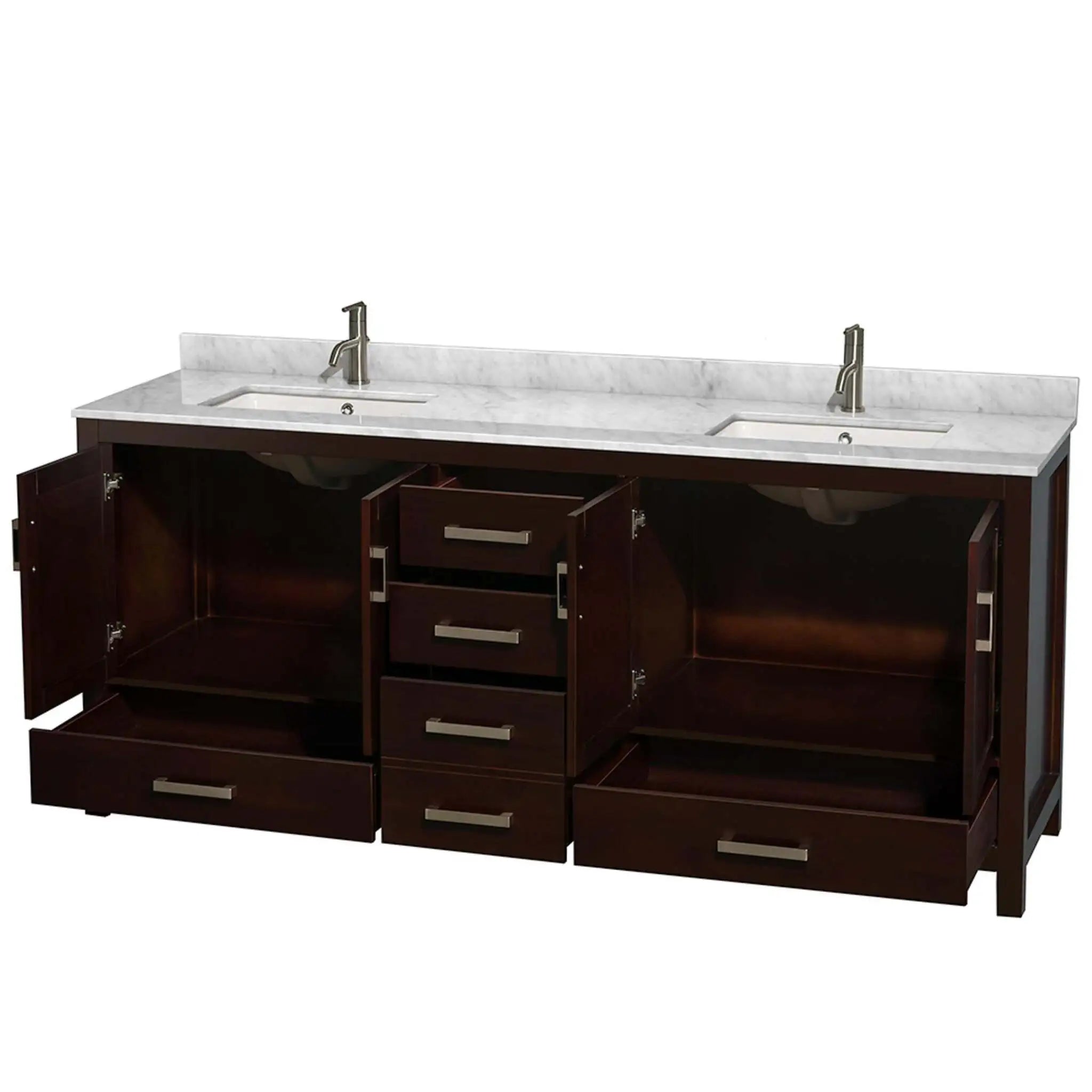 80" Sheffield Double Bathroom Vanity in Espresso with Brushed Chrome Trim by Wyndham