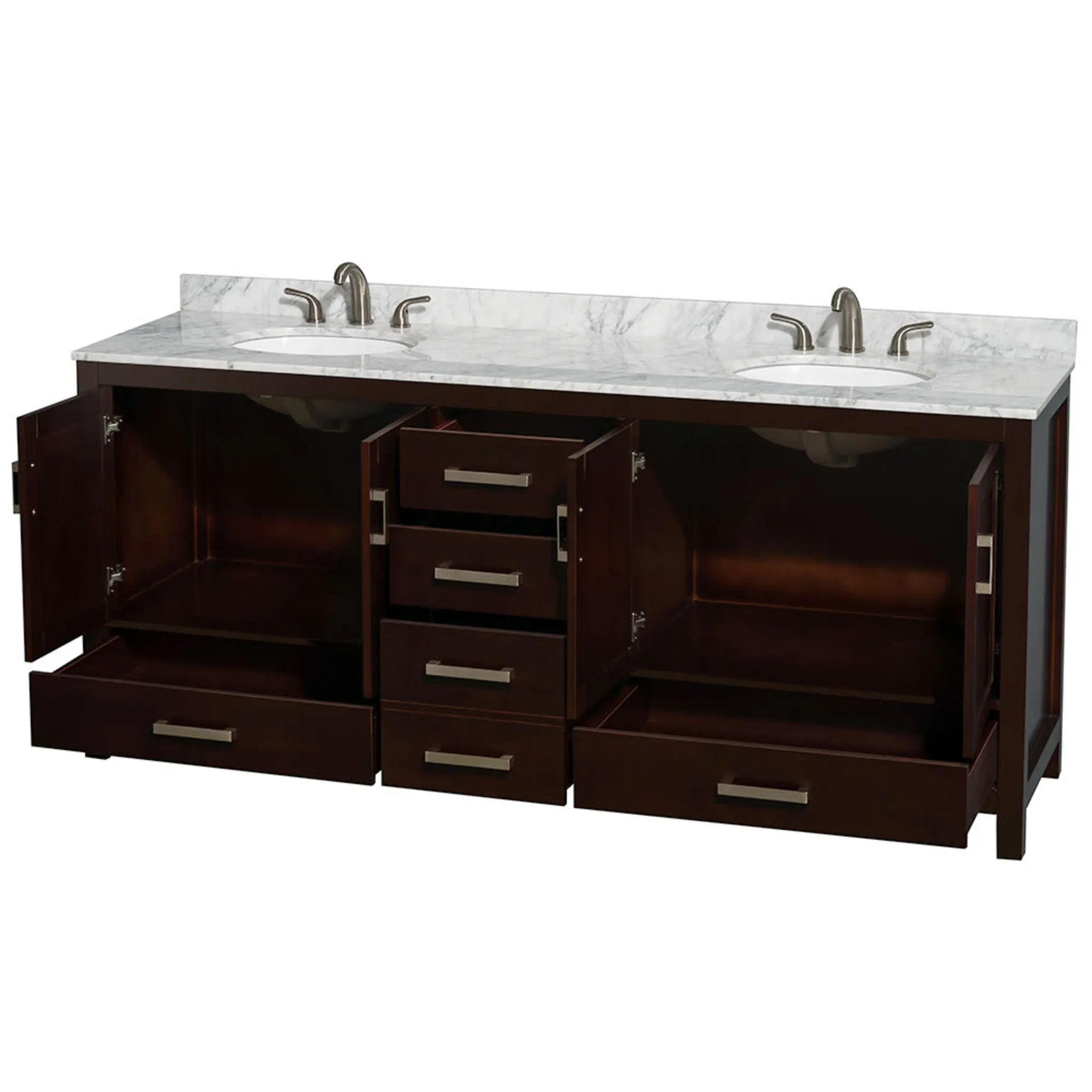 80" Sheffield Double Bathroom Vanity in Espresso with Brushed Chrome Trim by Wyndham
