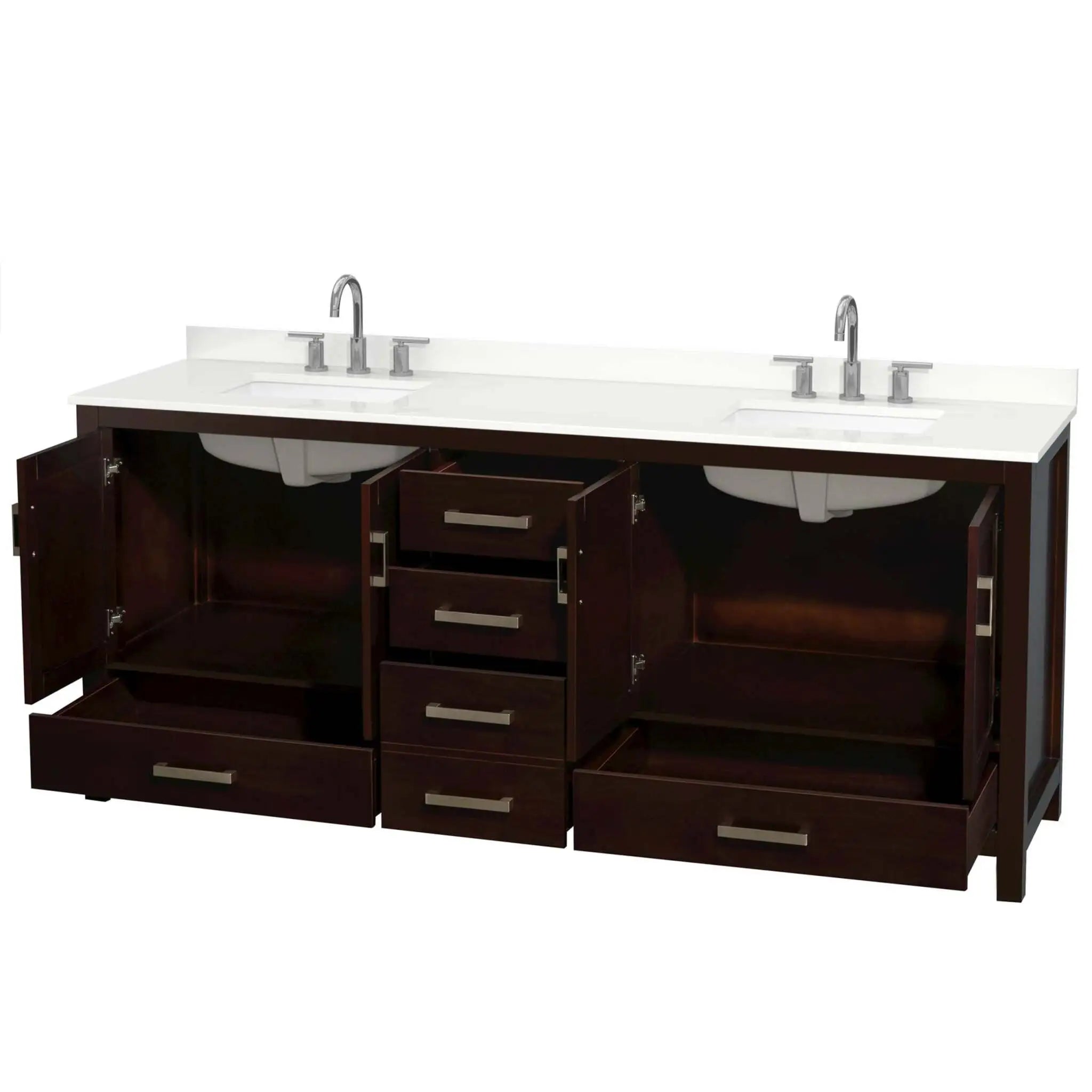 80" Sheffield Double Bathroom Vanity in Espresso with Brushed Chrome Trim by Wyndham