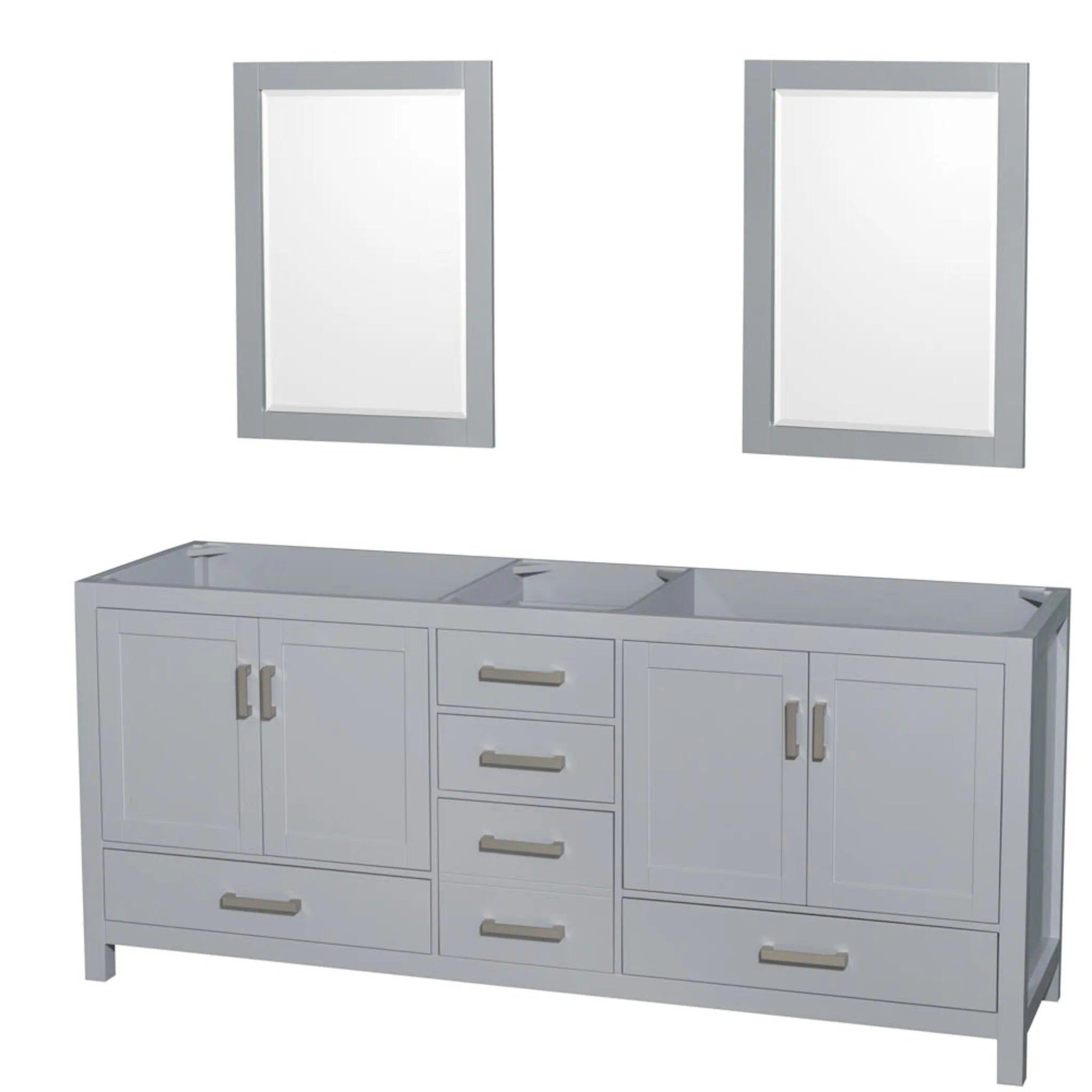 80" Sheffield Double Bathroom Vanity in Gray with Brushed Chrome Trim & 24" Mirror by Wyndham