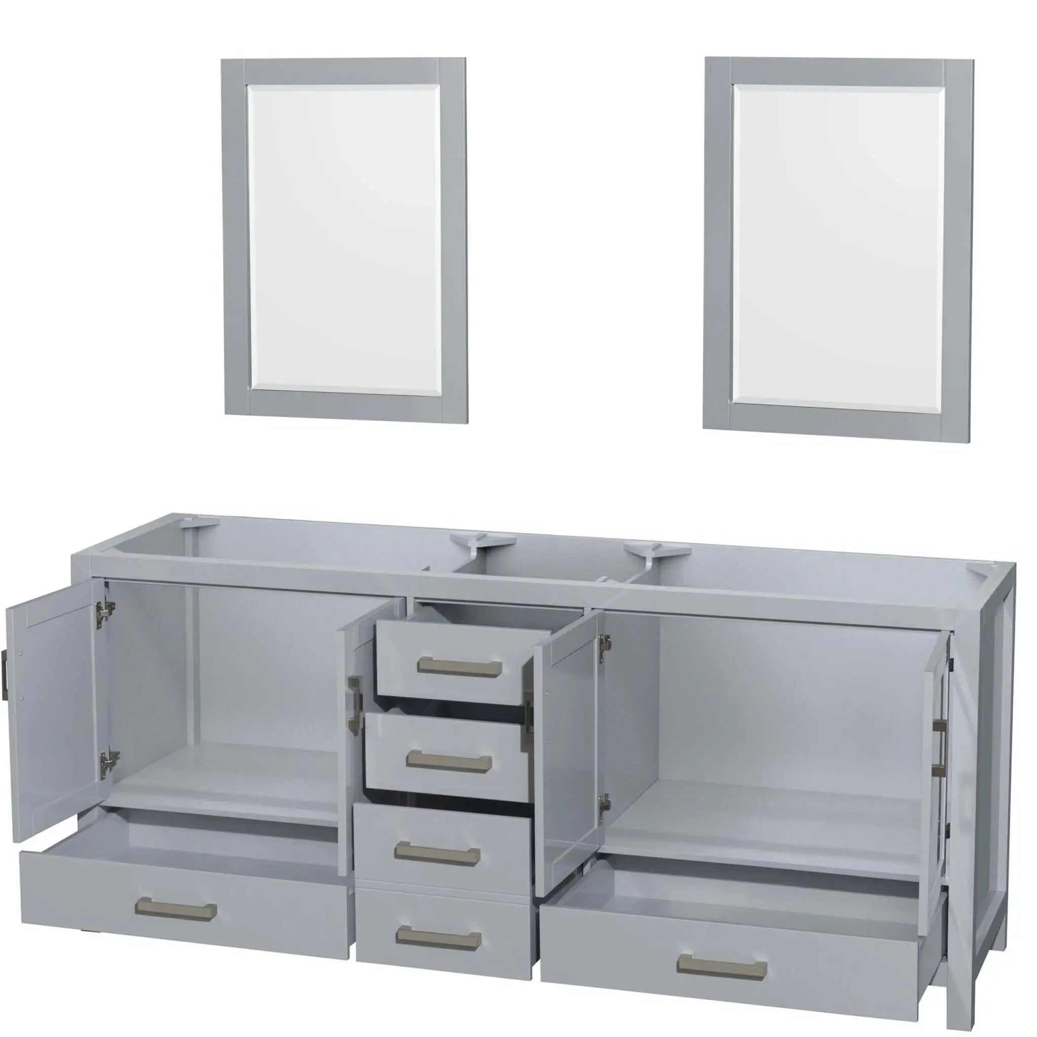 80" Sheffield Double Bathroom Vanity in Gray with Brushed Chrome Trim & 24" Mirror by Wyndham