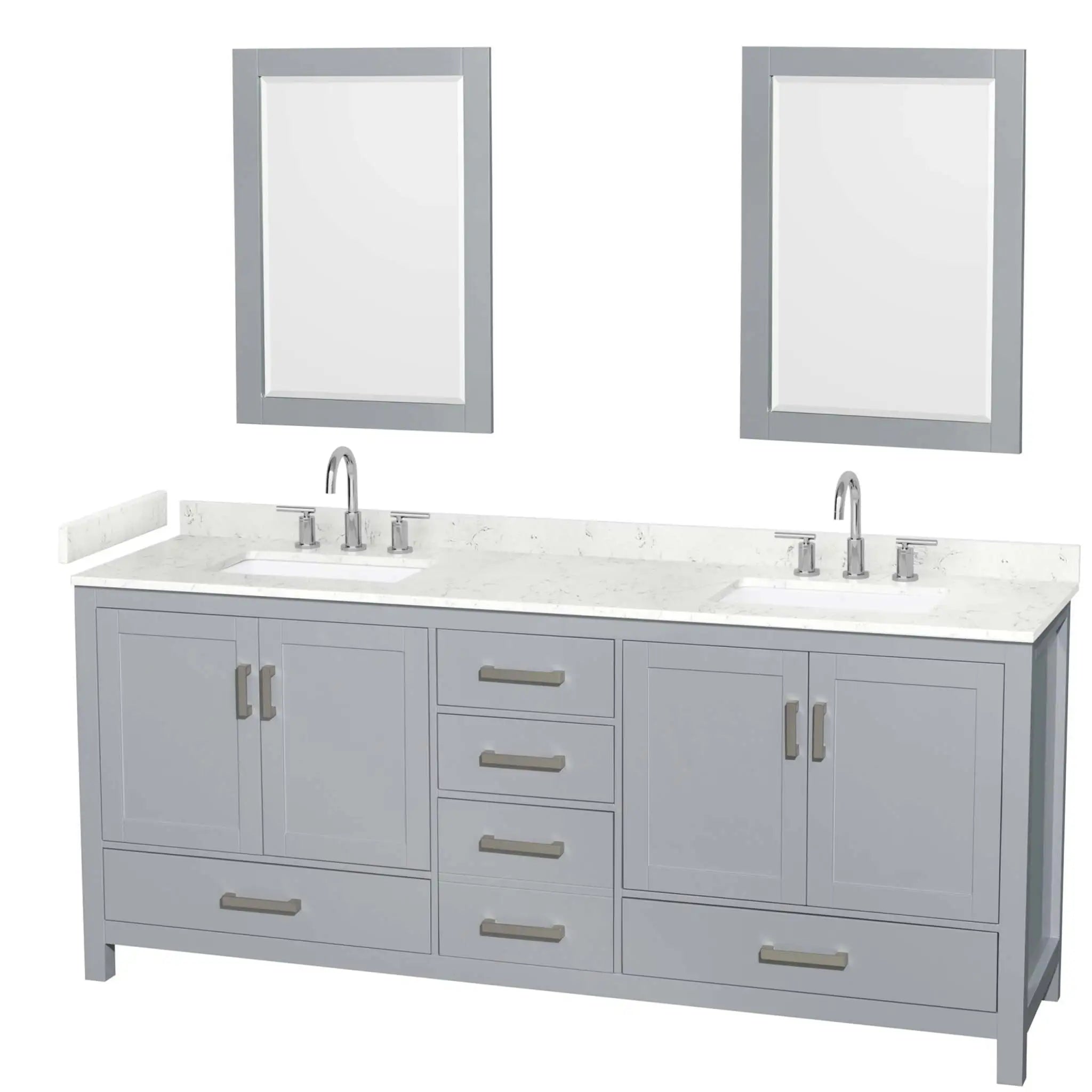 80" Sheffield Double Bathroom Vanity in Gray with Brushed Chrome Trim & 24" Mirror by Wyndham