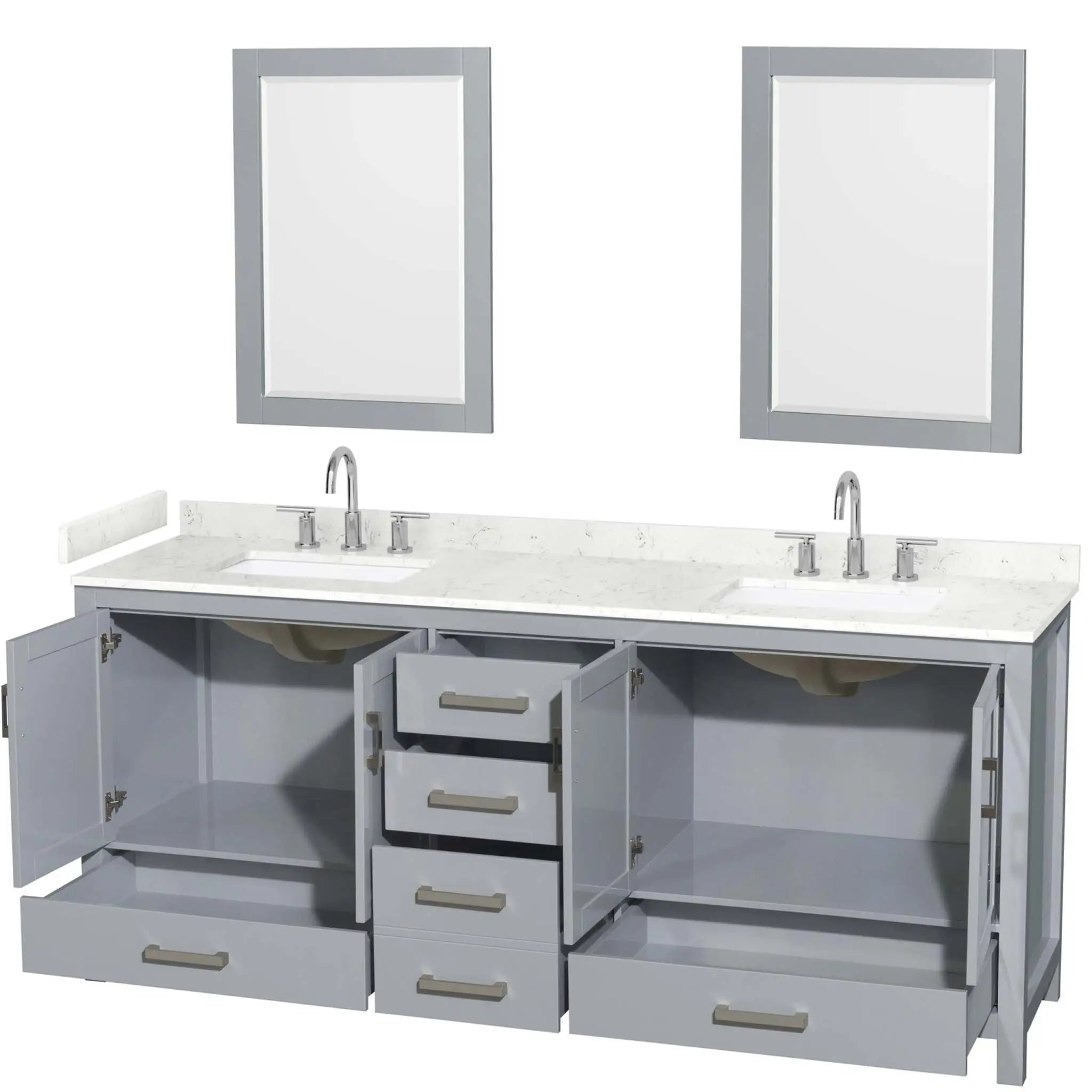 80" Sheffield Double Bathroom Vanity in Gray with Brushed Chrome Trim & 24" Mirror by Wyndham