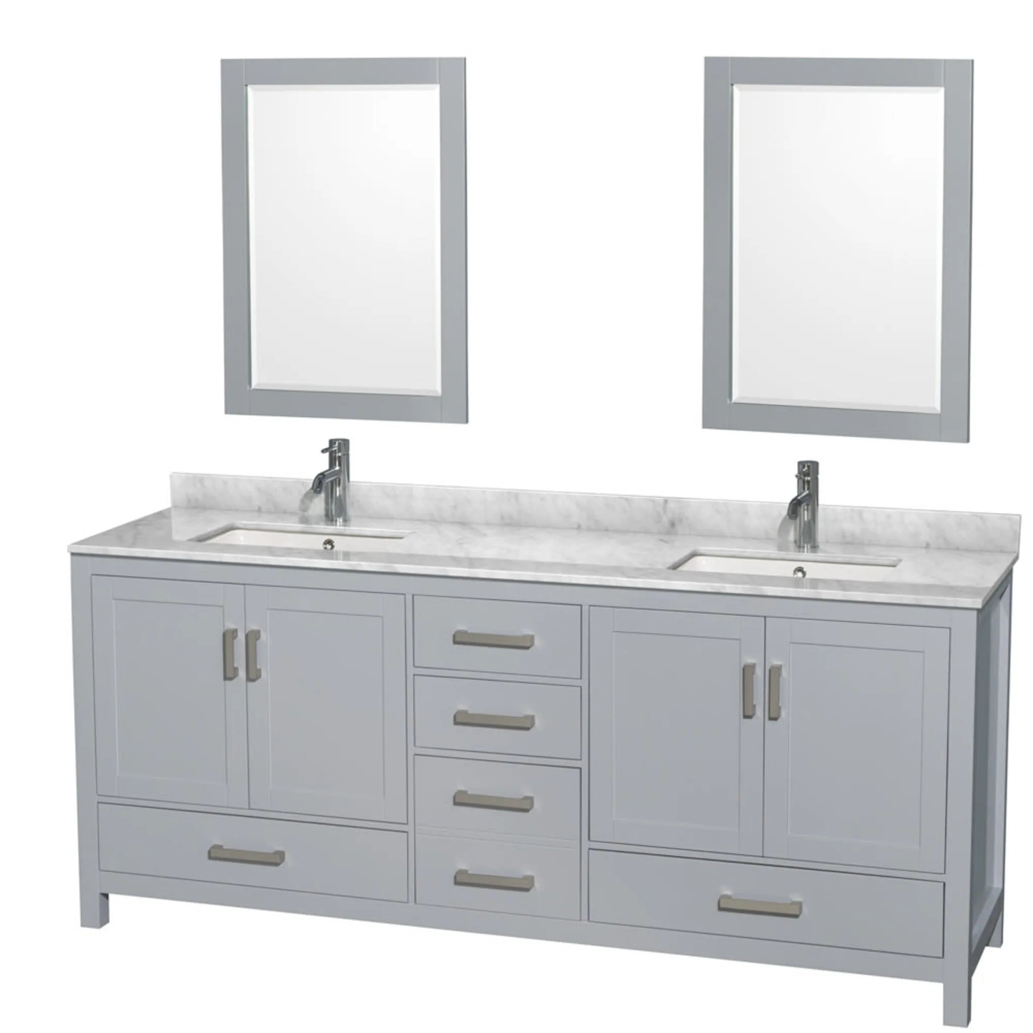 80" Sheffield Double Bathroom Vanity in Gray with Brushed Chrome Trim & 24" Mirror by Wyndham