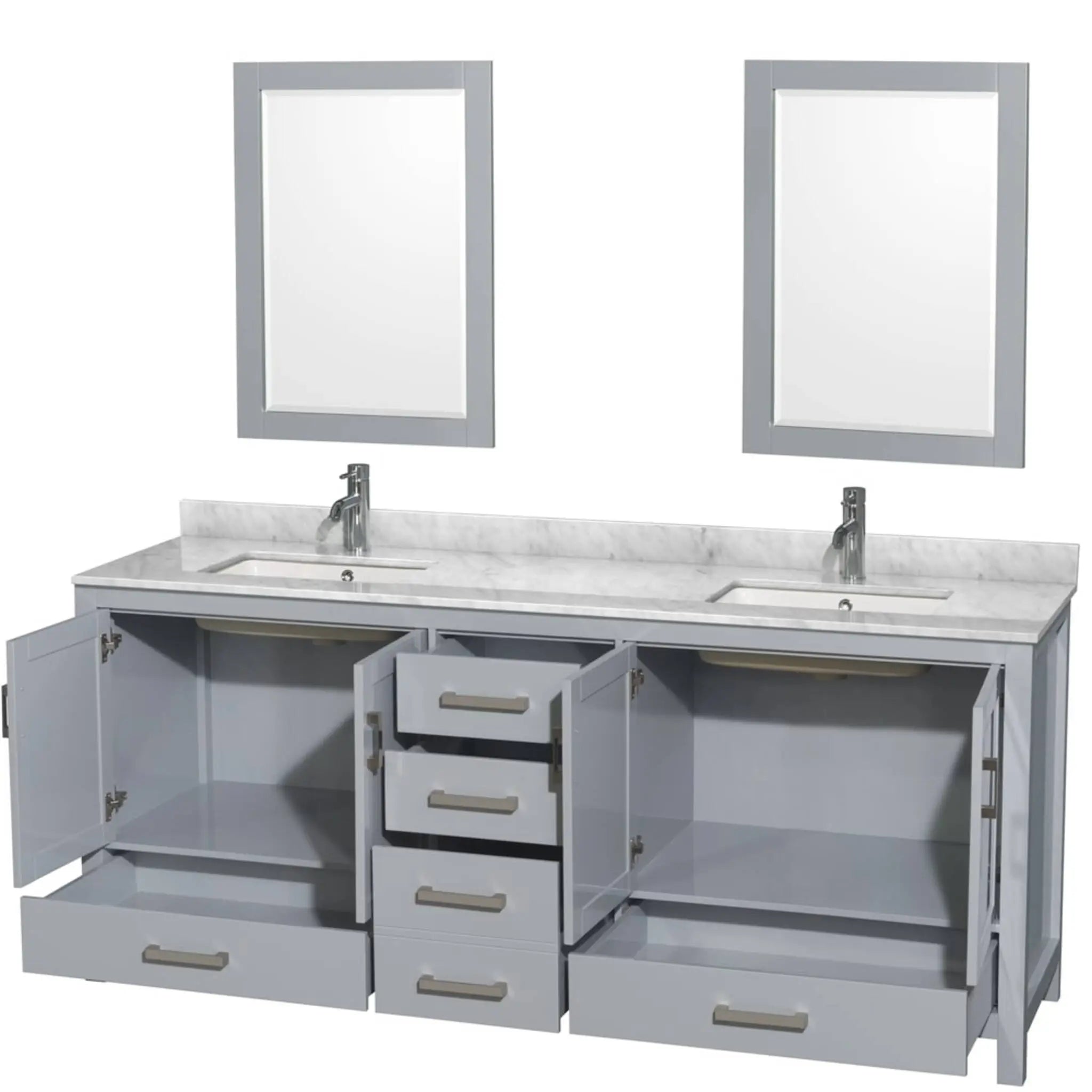 80" Sheffield Double Bathroom Vanity in Gray with Brushed Chrome Trim & 24" Mirror by Wyndham