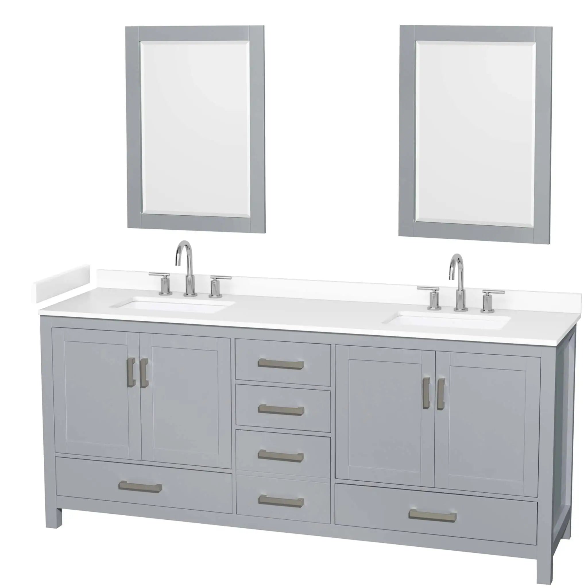 80" Sheffield Double Bathroom Vanity in Gray with Brushed Chrome Trim & 24" Mirror by Wyndham
