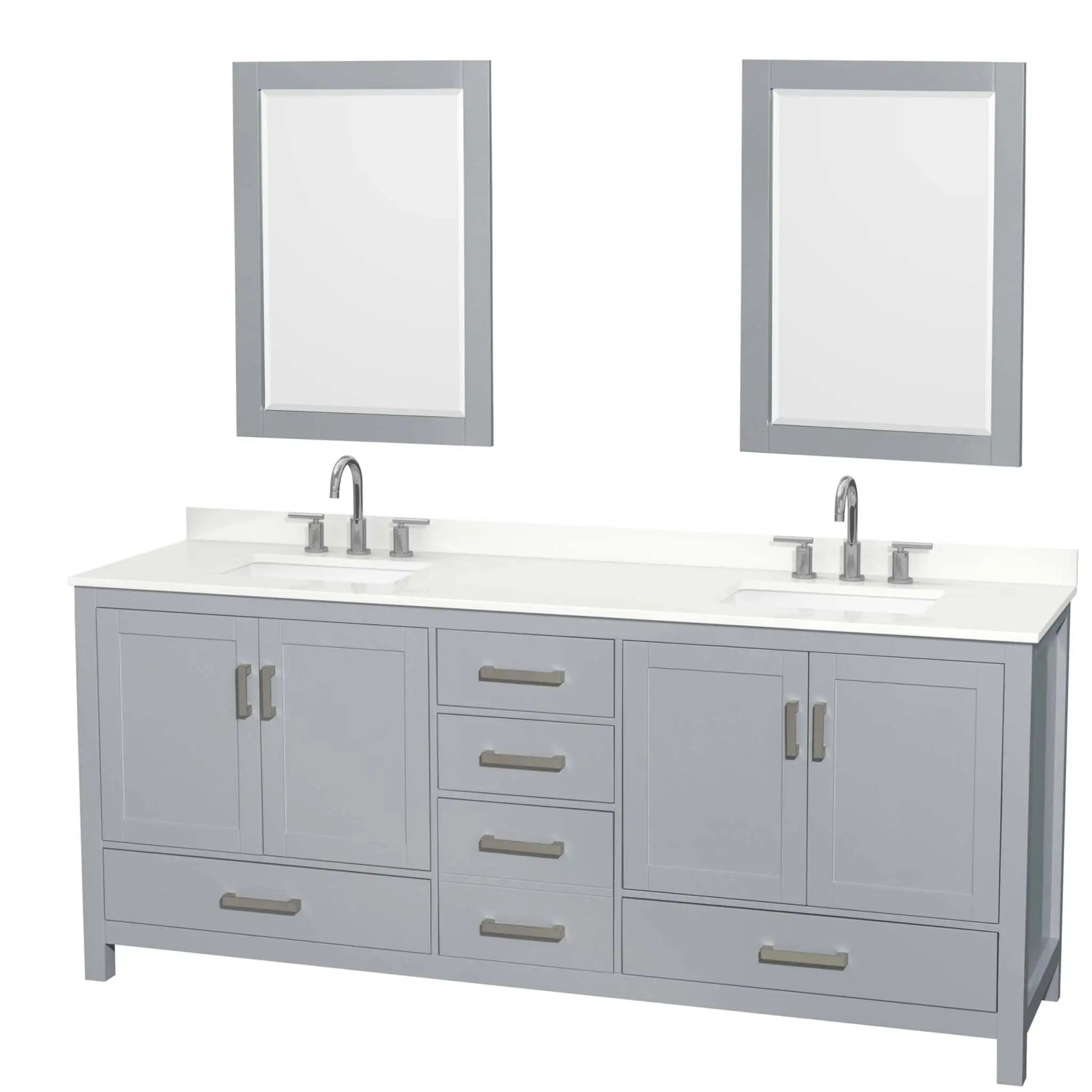 80" Sheffield Double Bathroom Vanity in Gray with Brushed Chrome Trim & 24" Mirror by Wyndham