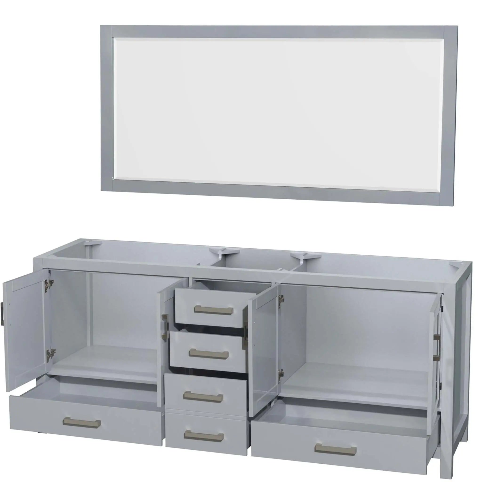 80" Sheffield Double Bathroom Vanity in Gray with Brushed Chrome Trim & 70" Mirror by Wyndham