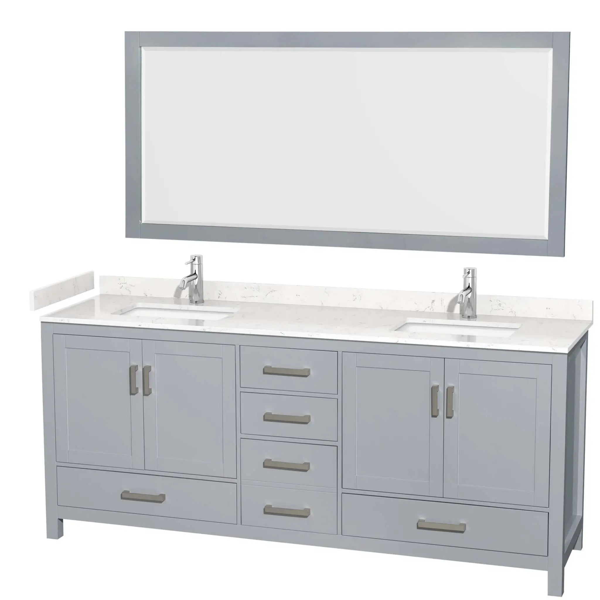 80" Sheffield Double Bathroom Vanity in Gray with Brushed Chrome Trim & 70" Mirror by Wyndham