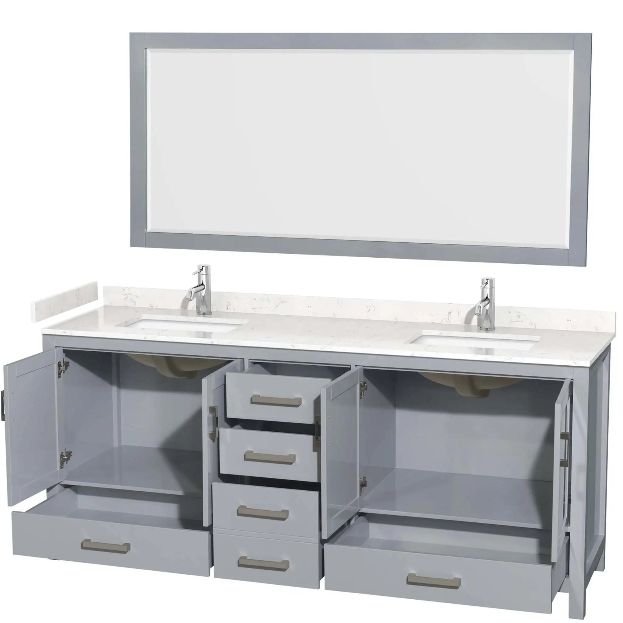 80" Sheffield Double Bathroom Vanity in Gray with Brushed Chrome Trim & 70" Mirror by Wyndham