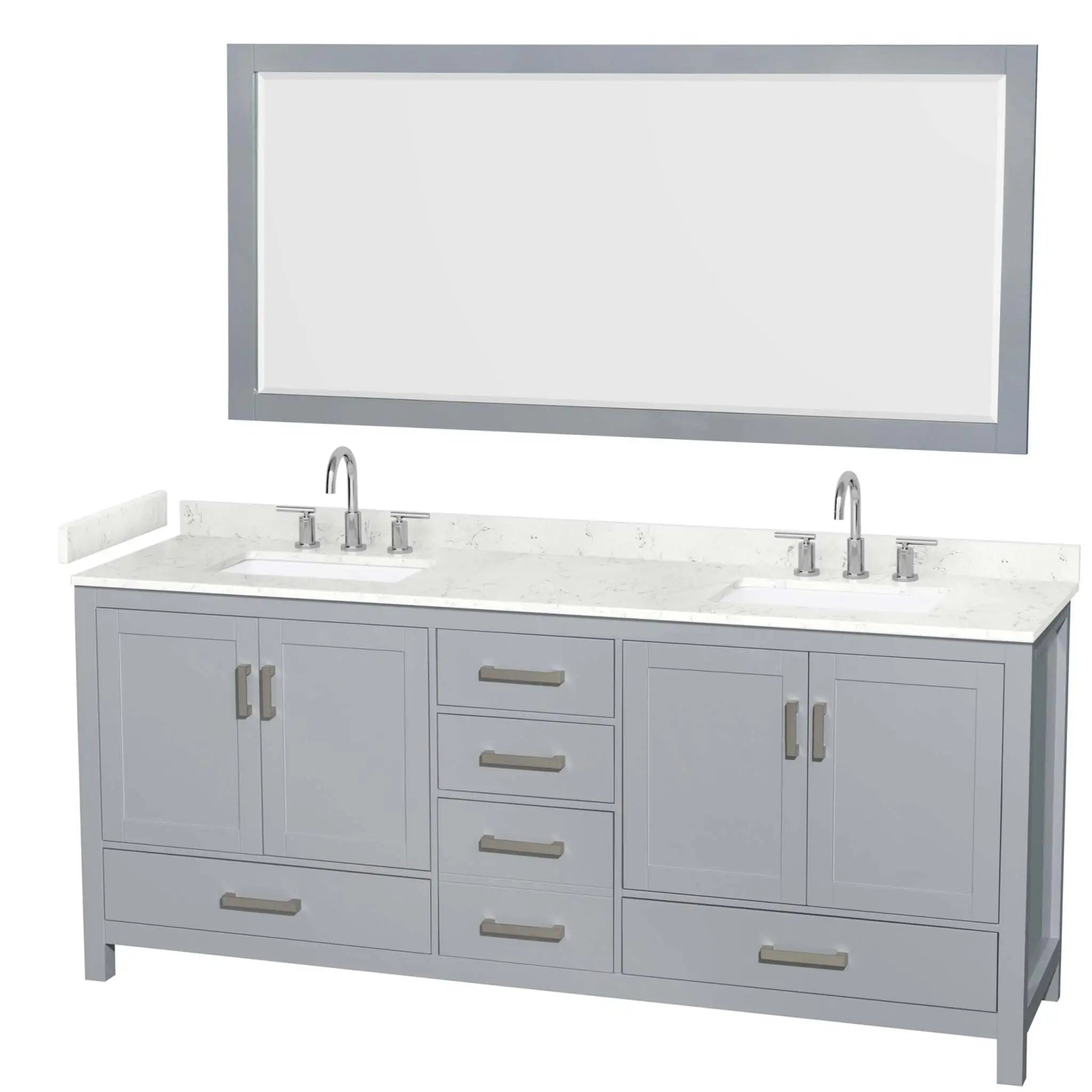 80" Sheffield Double Bathroom Vanity in Gray with Brushed Chrome Trim & 70" Mirror by Wyndham