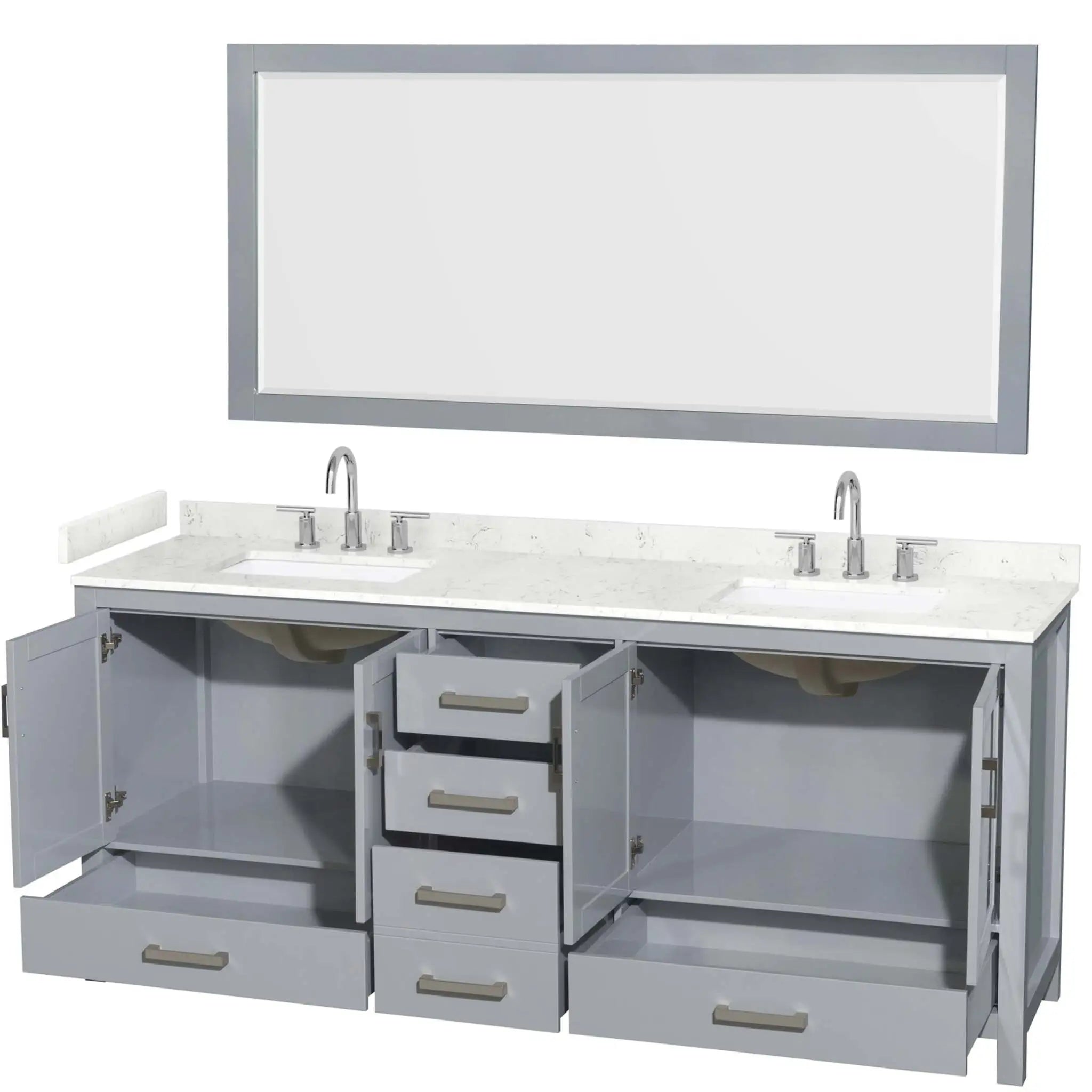 80" Sheffield Double Bathroom Vanity in Gray with Brushed Chrome Trim & 70" Mirror by Wyndham