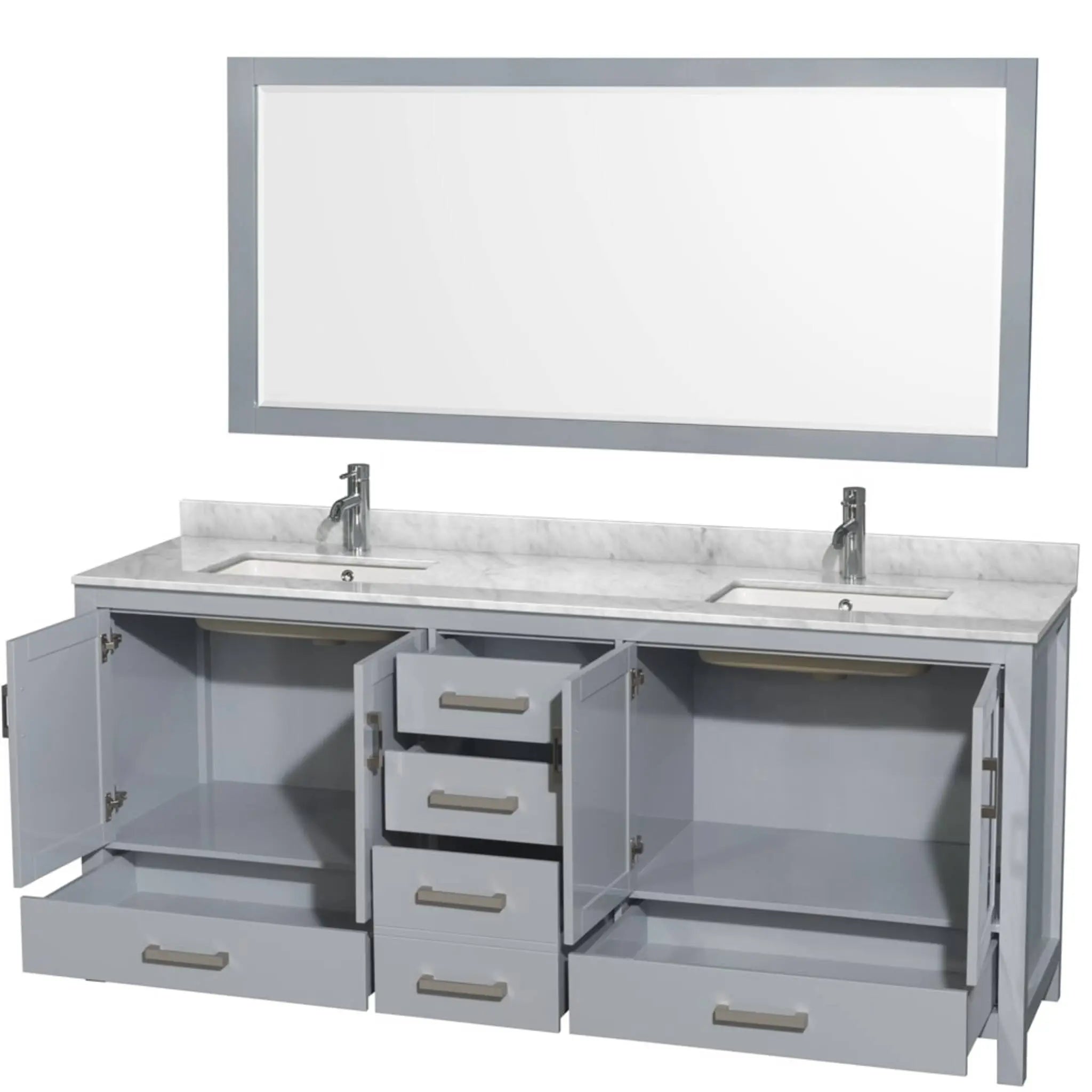 80" Sheffield Double Bathroom Vanity in Gray with Brushed Chrome Trim & 70" Mirror by Wyndham