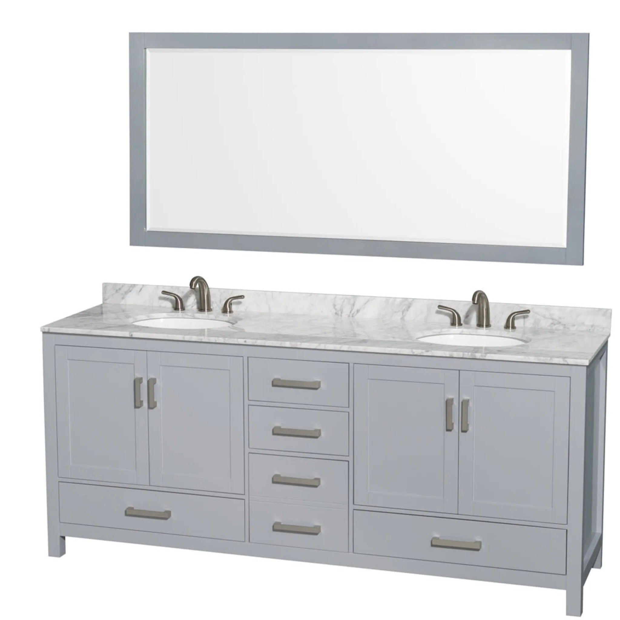 80" Sheffield Double Bathroom Vanity in Gray with Brushed Chrome Trim & 70" Mirror by Wyndham