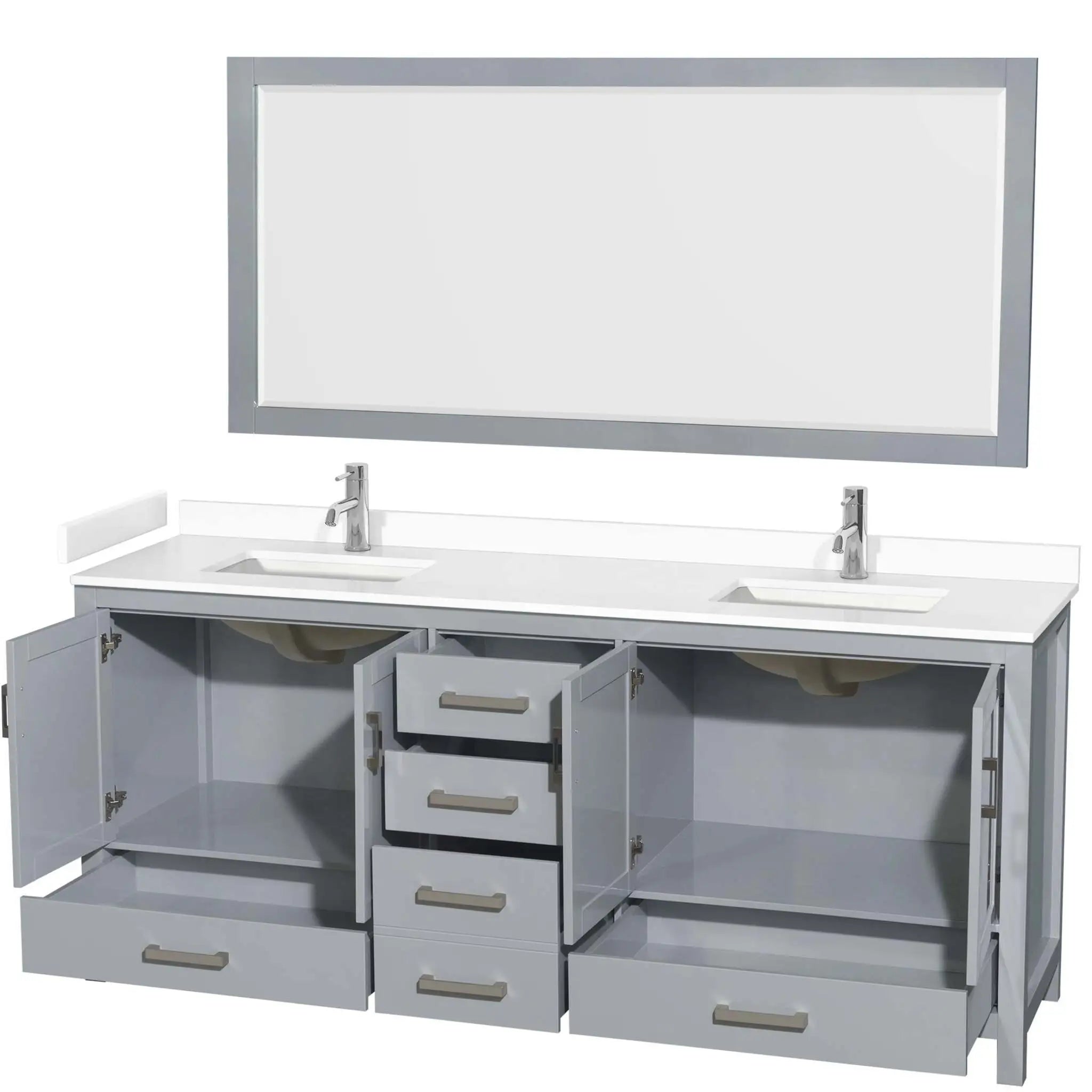 80" Sheffield Double Bathroom Vanity in Gray with Brushed Chrome Trim & 70" Mirror by Wyndham