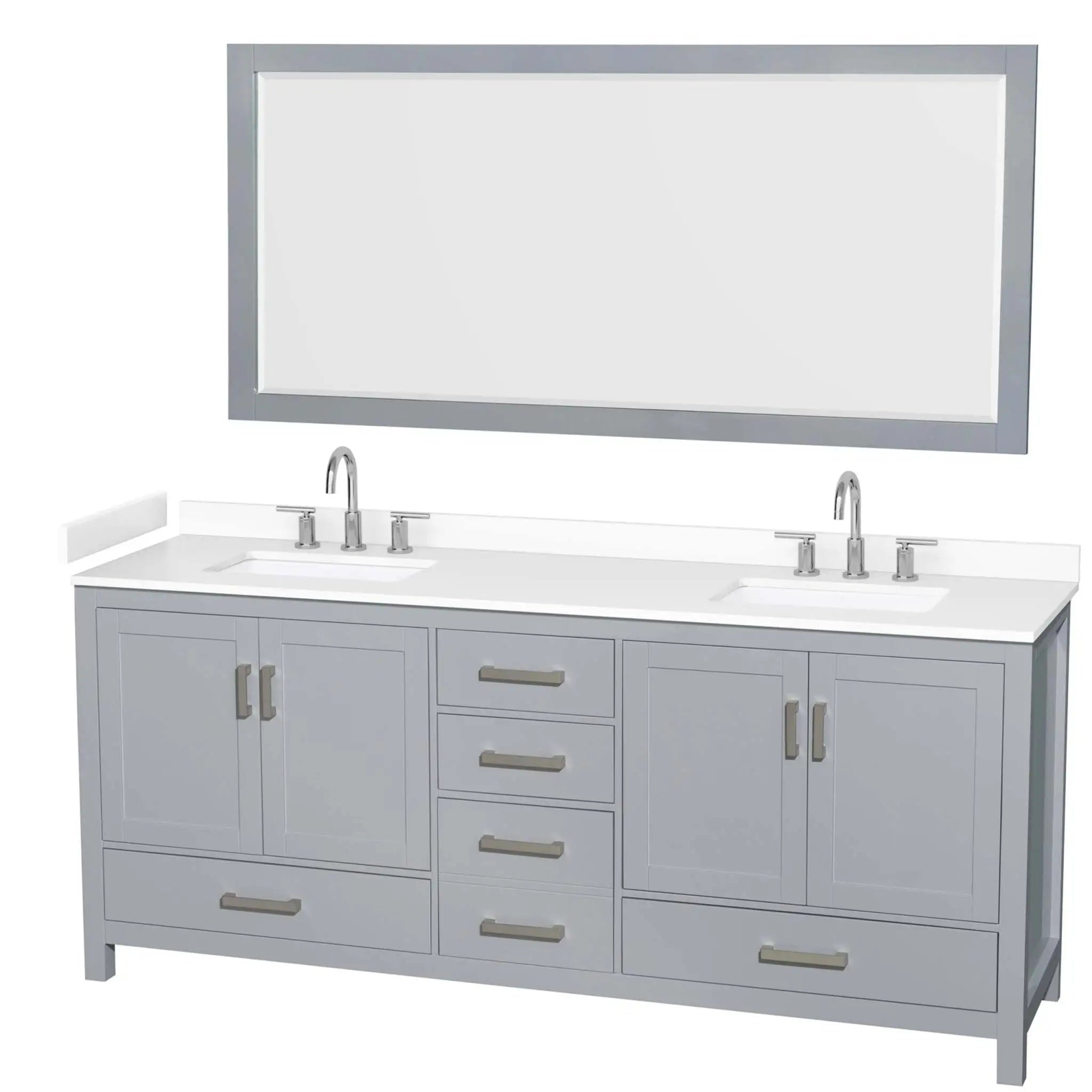 80" Sheffield Double Bathroom Vanity in Gray with Brushed Chrome Trim & 70" Mirror by Wyndham