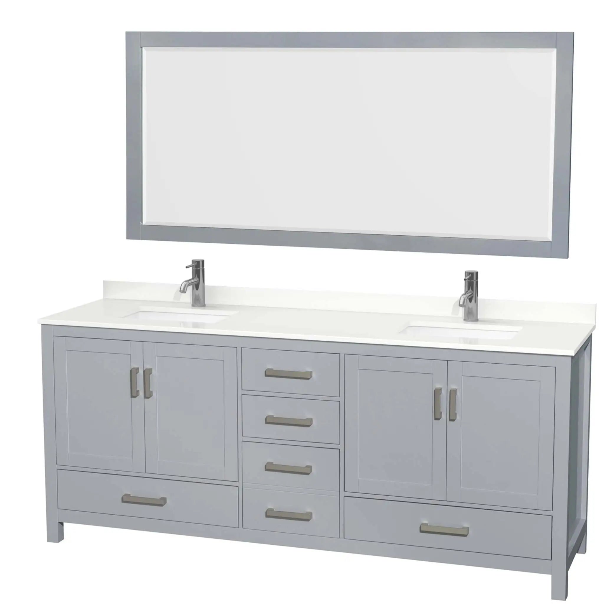 80" Sheffield Double Bathroom Vanity in Gray with Brushed Chrome Trim & 70" Mirror by Wyndham