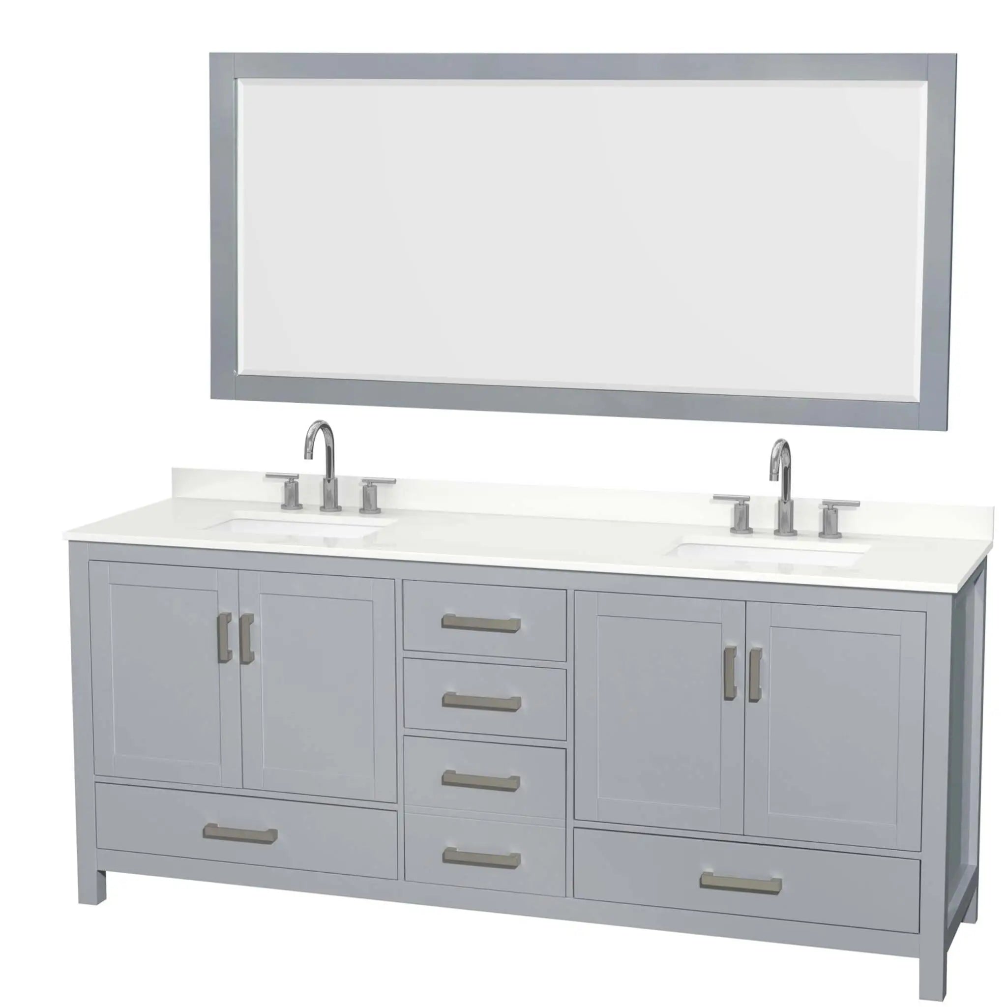 80" Sheffield Double Bathroom Vanity in Gray with Brushed Chrome Trim & 70" Mirror by Wyndham
