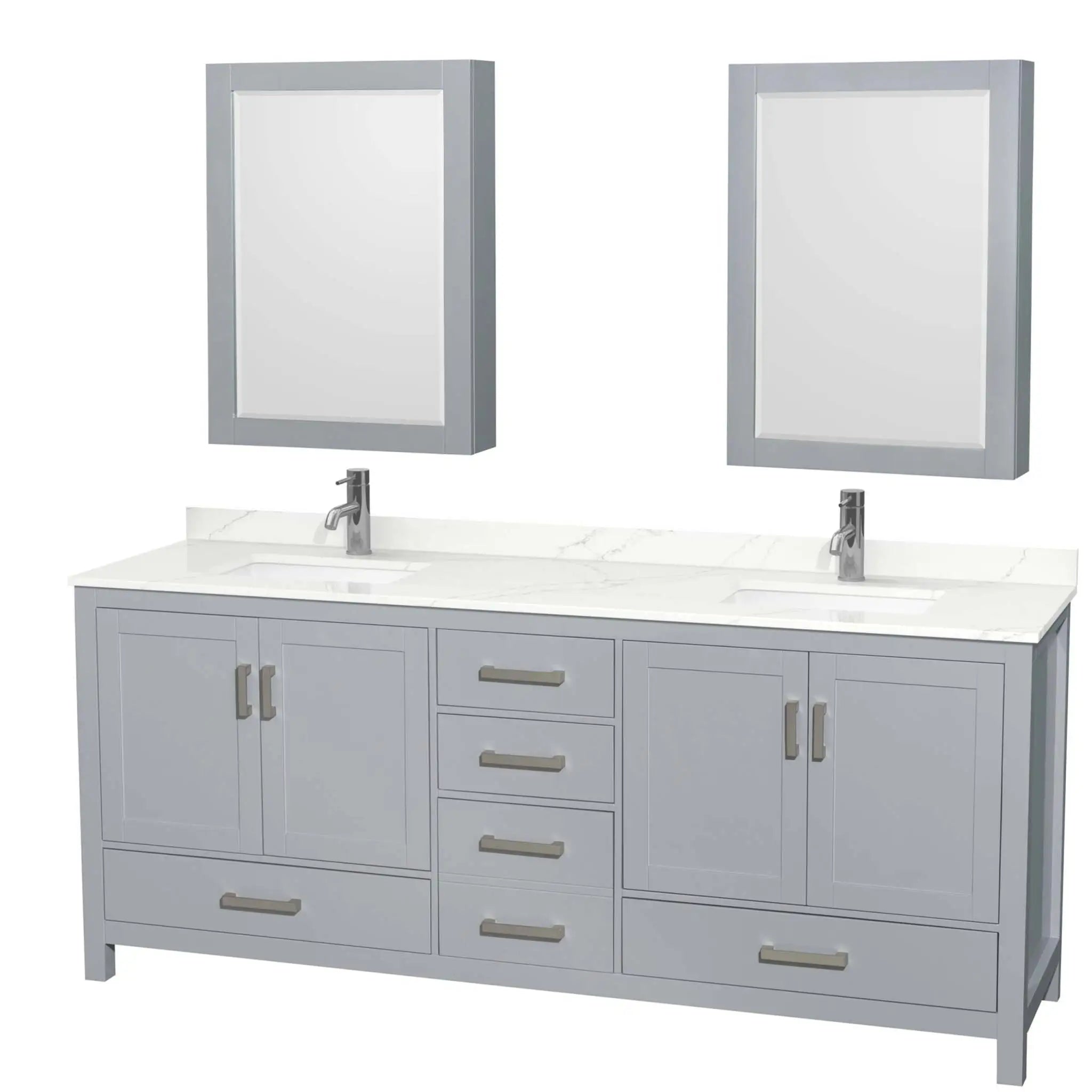 80" Sheffield Double Bathroom Vanity in Gray with Brushed Chrome Trim & Medicine Cabinet by Wyndham