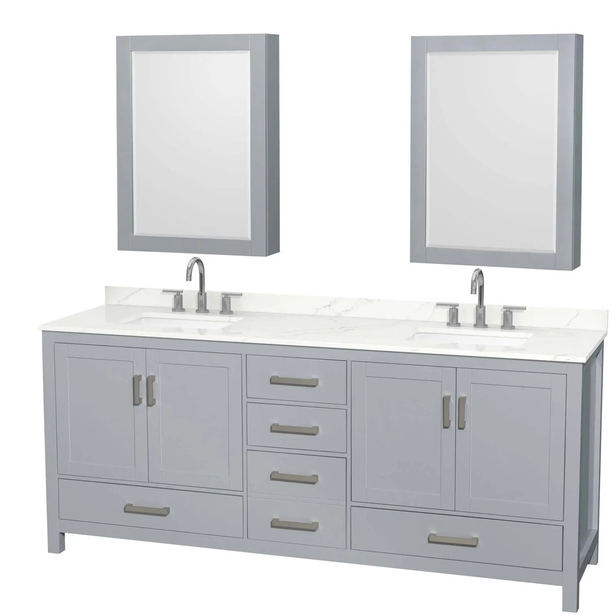 80" Sheffield Double Bathroom Vanity in Gray with Brushed Chrome Trim & Medicine Cabinet by Wyndham