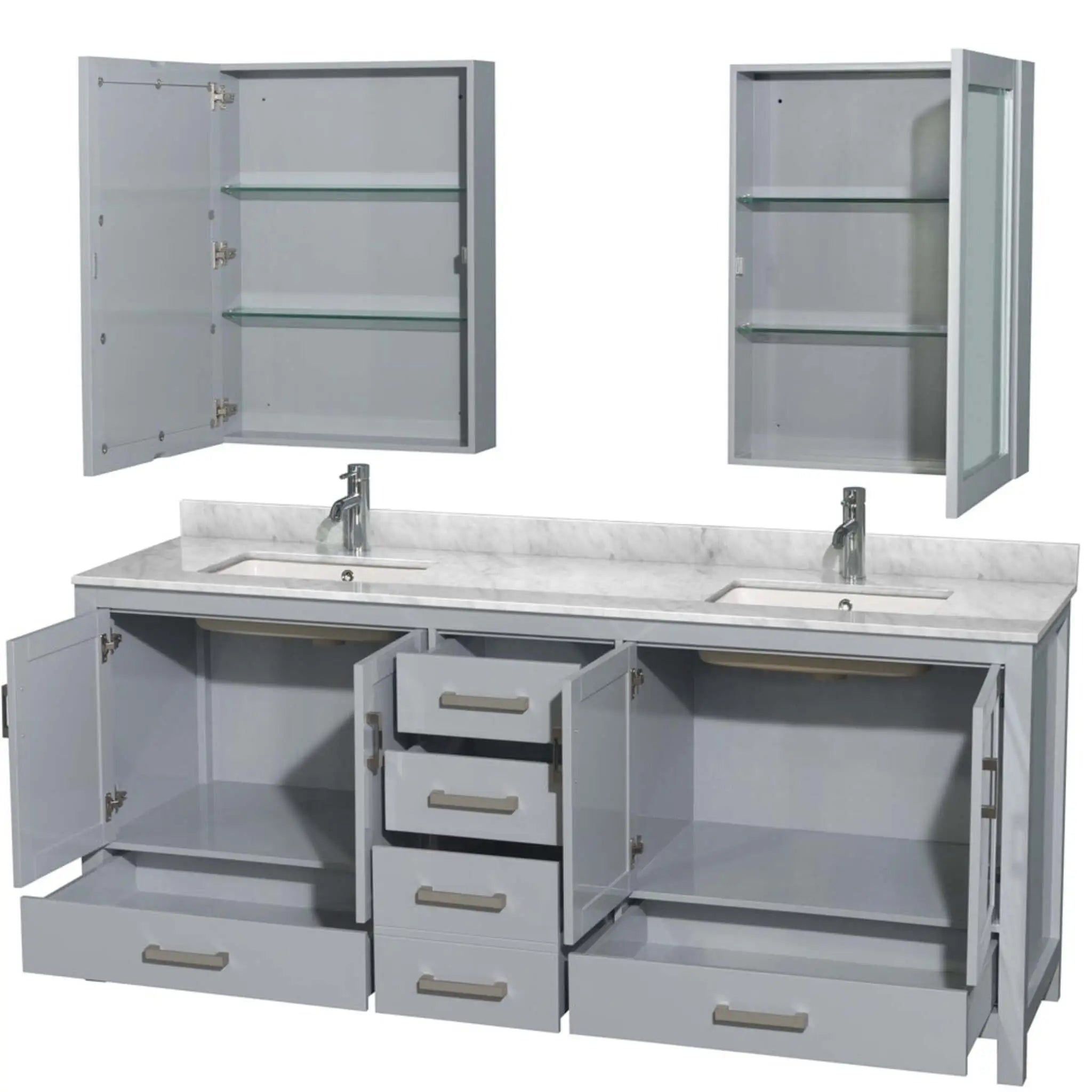 80" Sheffield Double Bathroom Vanity in Gray with Brushed Chrome Trim & Medicine Cabinet by Wyndham