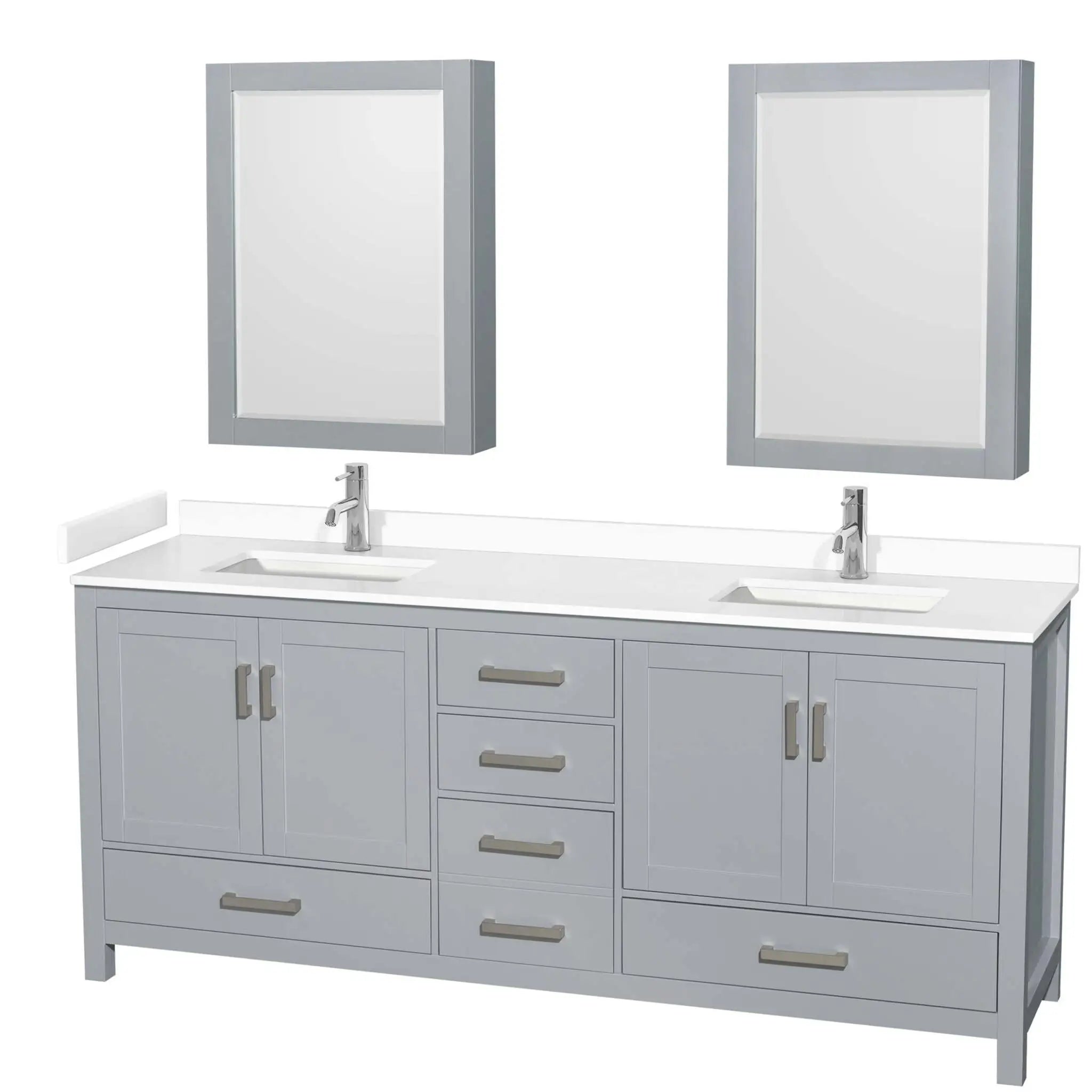 80" Sheffield Double Bathroom Vanity in Gray with Brushed Chrome Trim & Medicine Cabinet by Wyndham