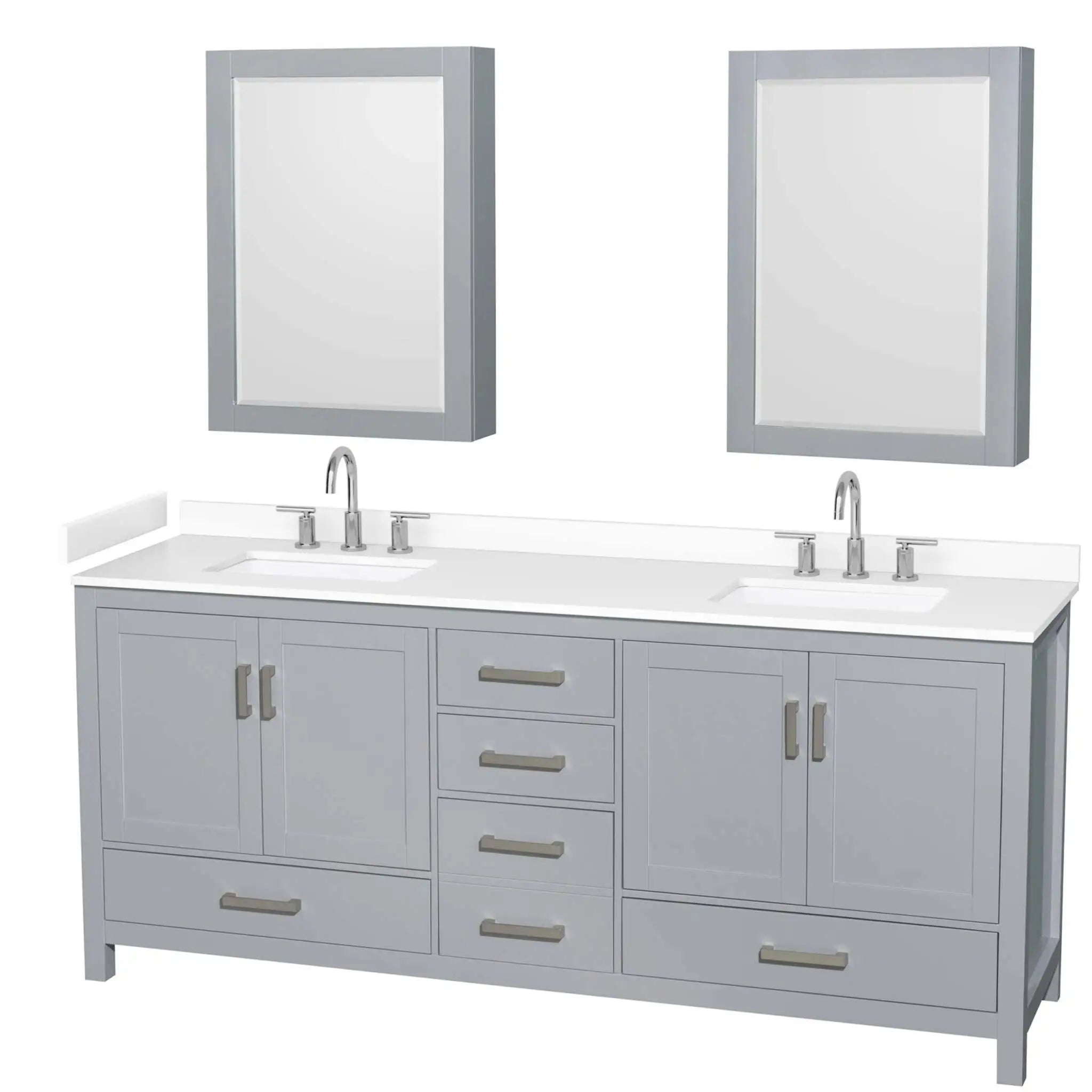 80" Sheffield Double Bathroom Vanity in Gray with Brushed Chrome Trim & Medicine Cabinet by Wyndham
