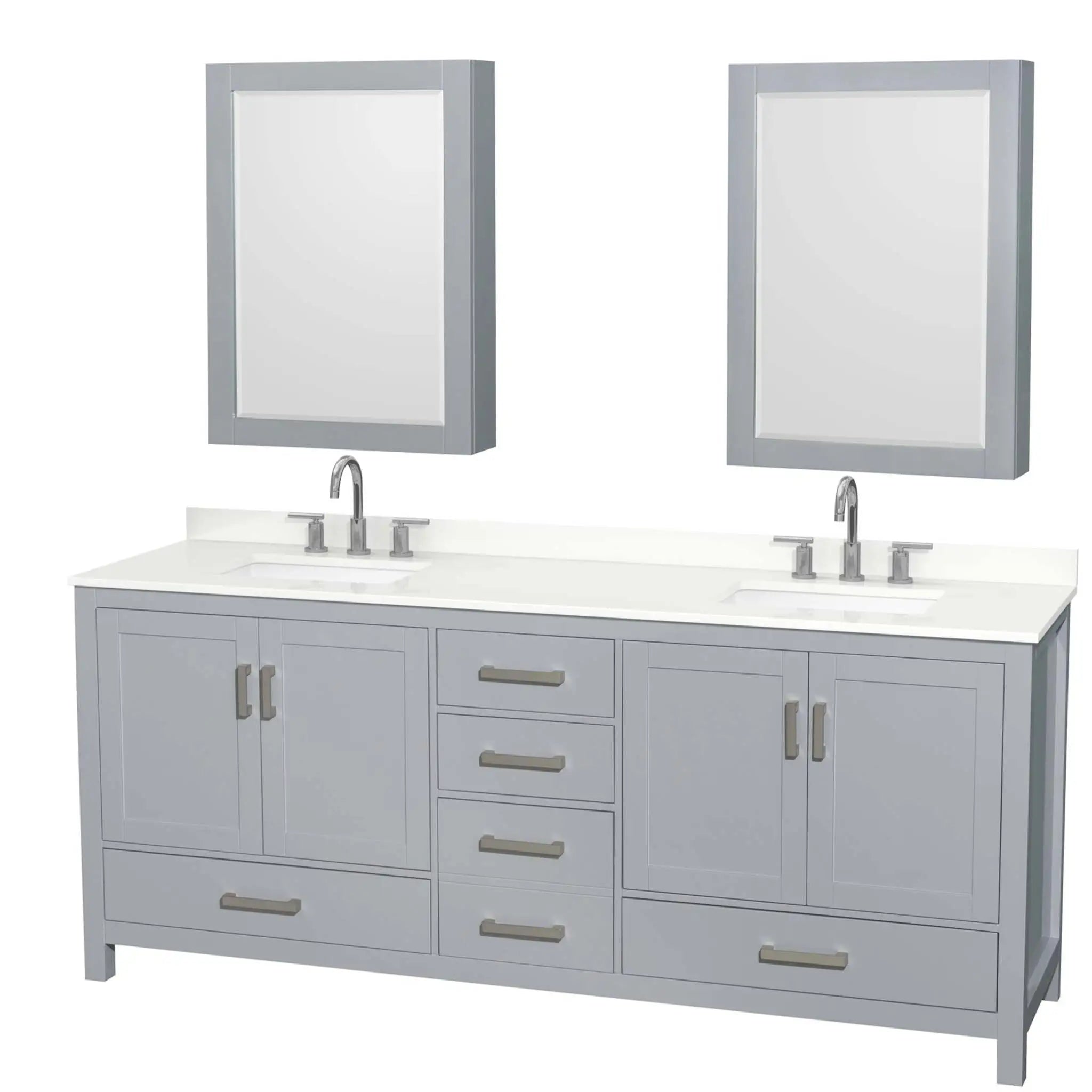 80" Sheffield Double Bathroom Vanity in Gray with Brushed Chrome Trim & Medicine Cabinet by Wyndham