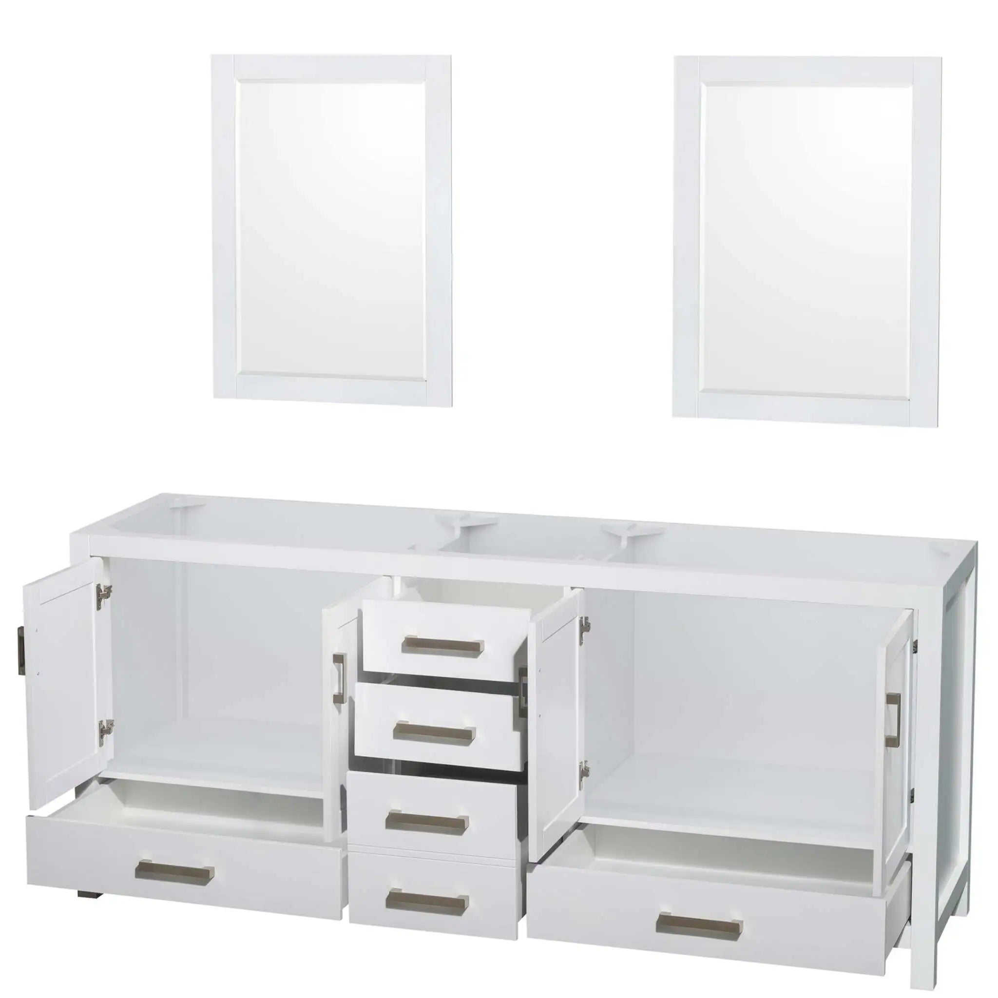 80" Sheffield Double Bathroom Vanity in White with Brushed Chrome Trim & 24" Mirror by Wyndham