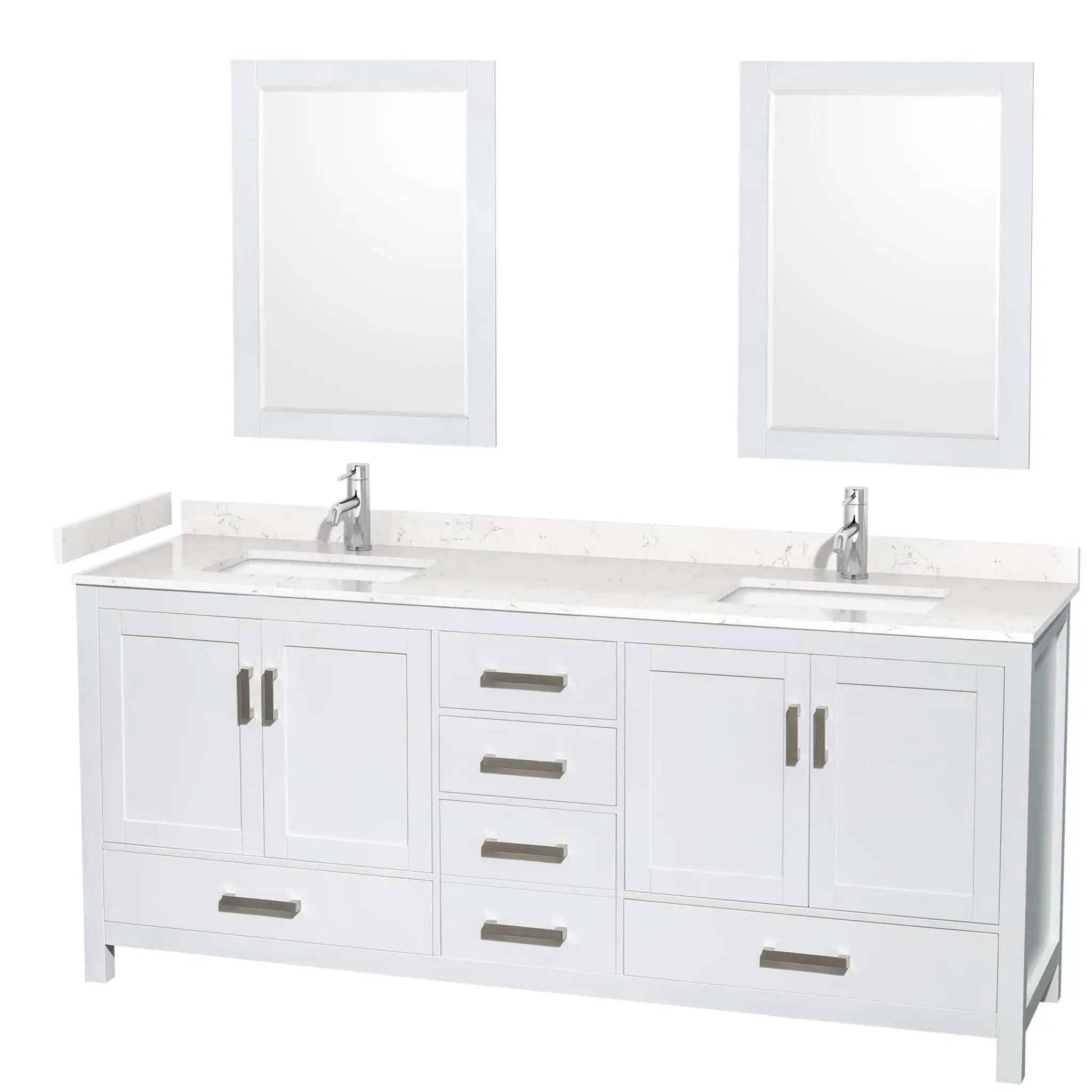 80" Sheffield Double Bathroom Vanity in White with Brushed Chrome Trim & 24" Mirror by Wyndham