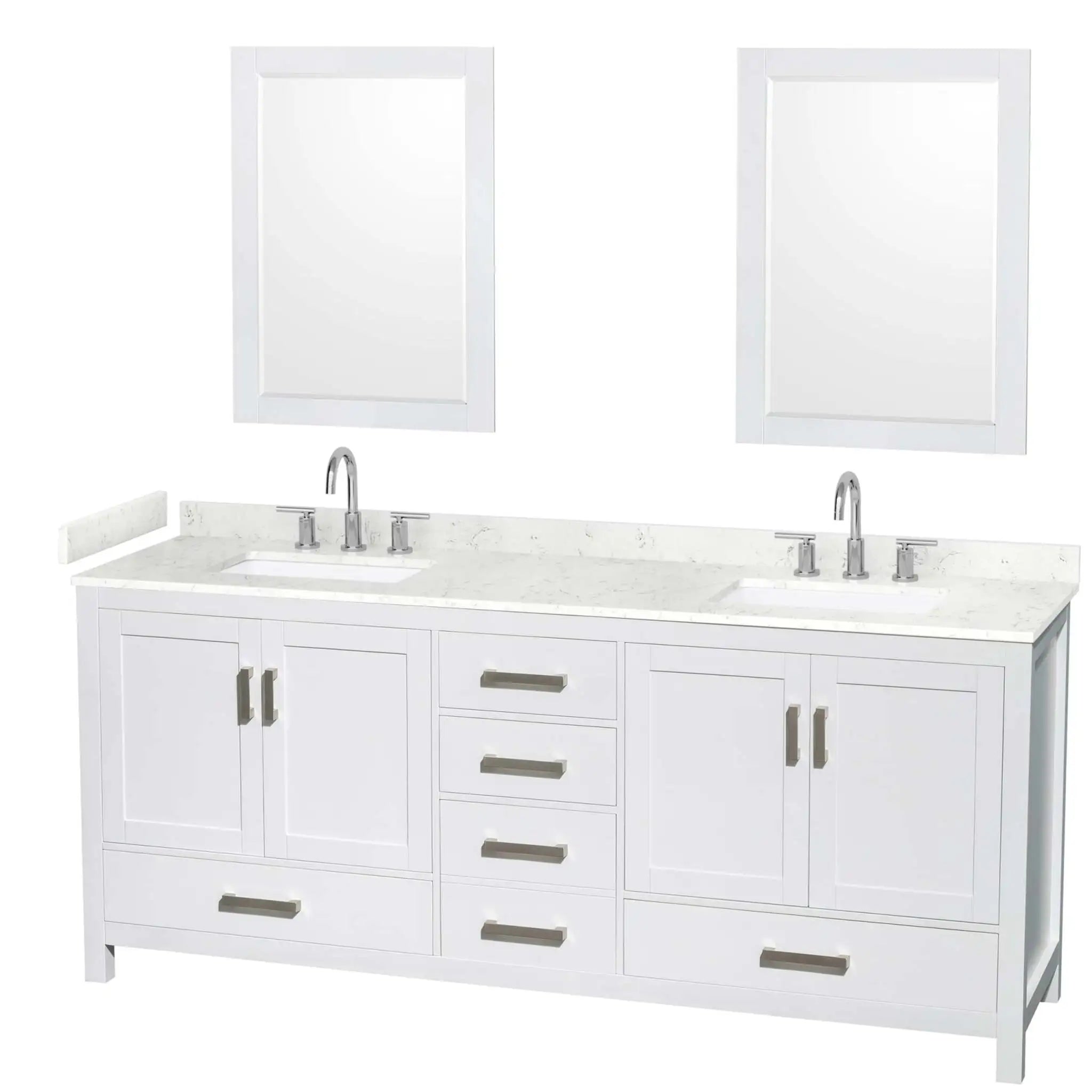 80" Sheffield Double Bathroom Vanity in White with Brushed Chrome Trim & 24" Mirror by Wyndham